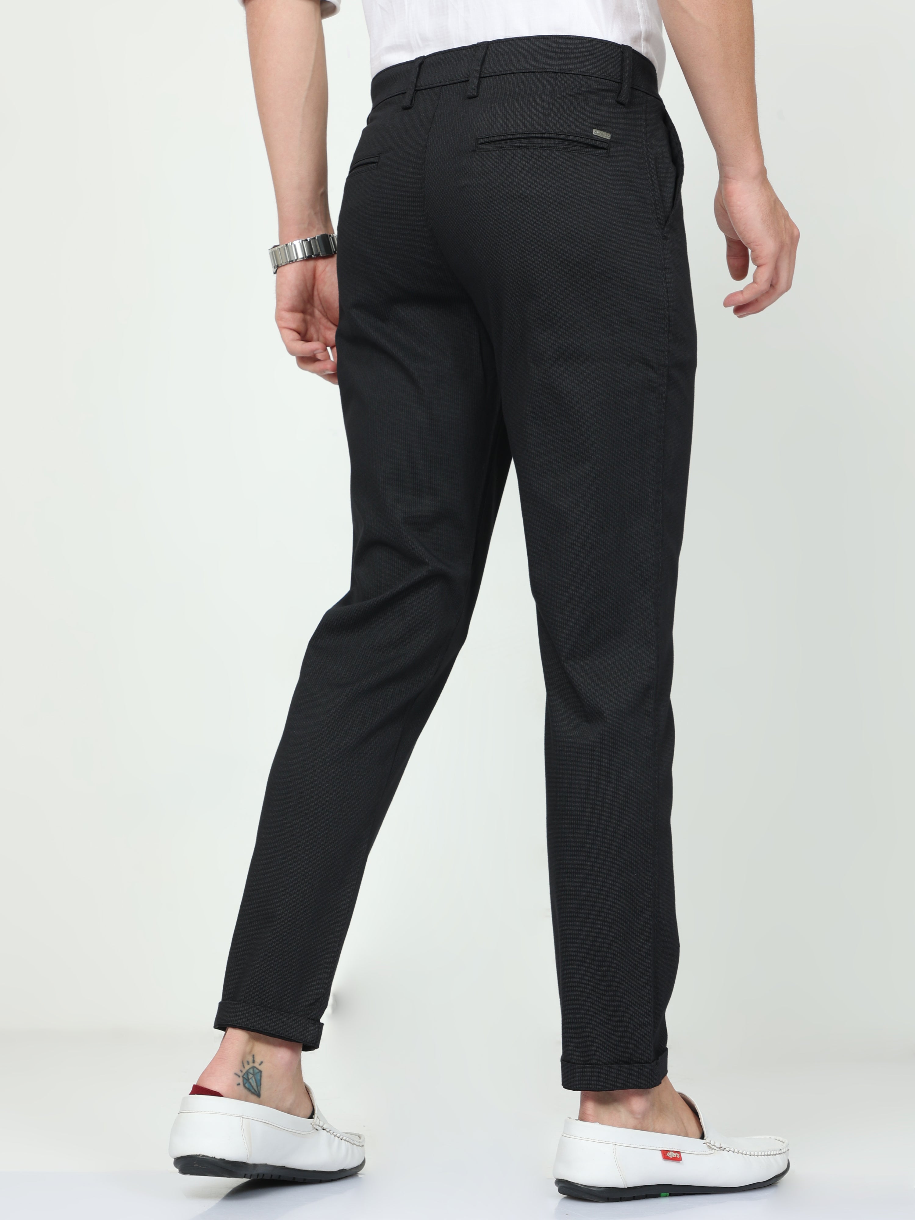 CP BRO Mens Ankle Fit Solid Black Color Trousers | Tbo2-05 B-Blk-Af-Ly
