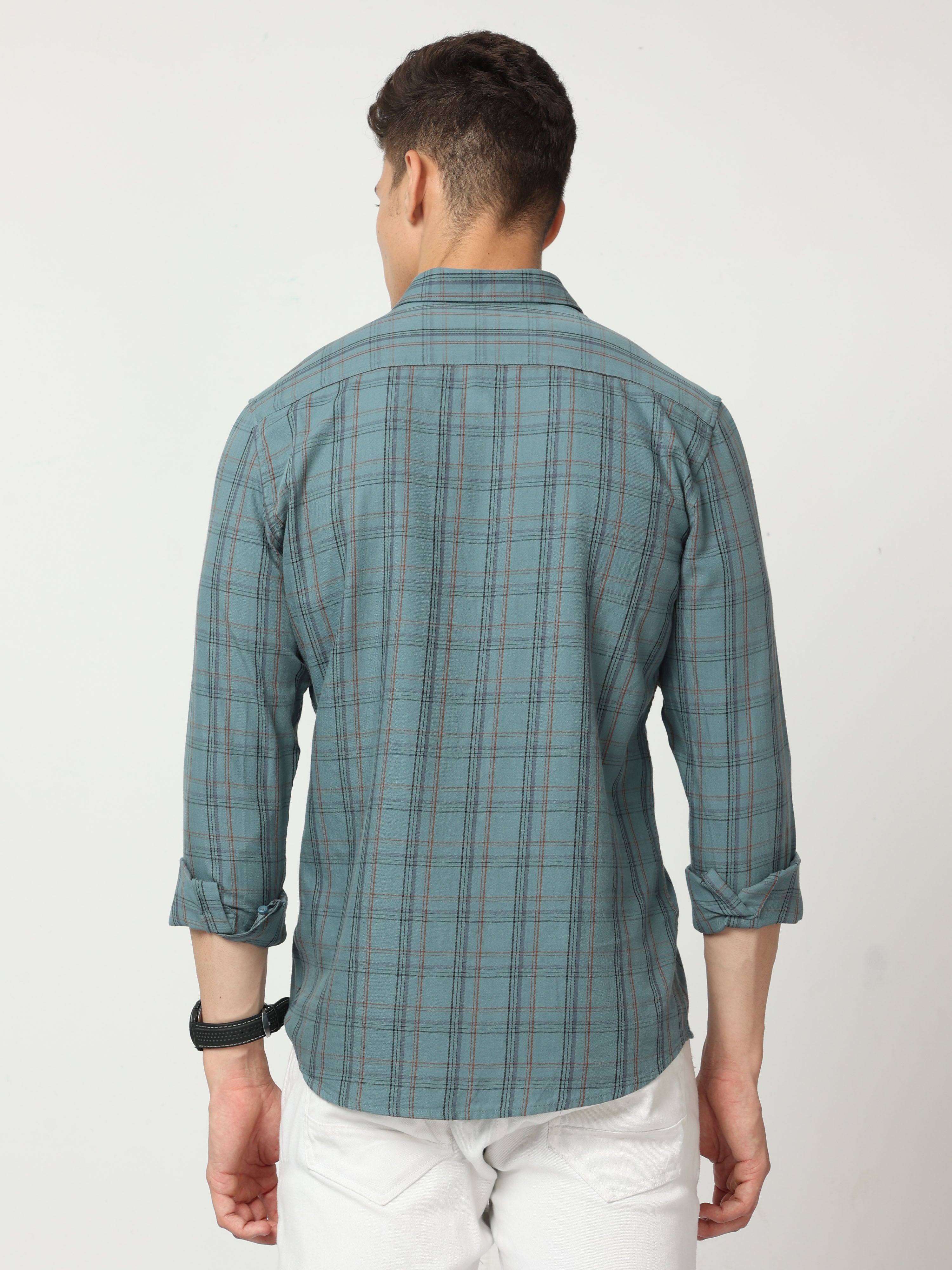 Classic Polo Men's Cotton Full Sleeve Checked Slim Fit Polo Neck Grey Color Woven Shirt | So1-96 C