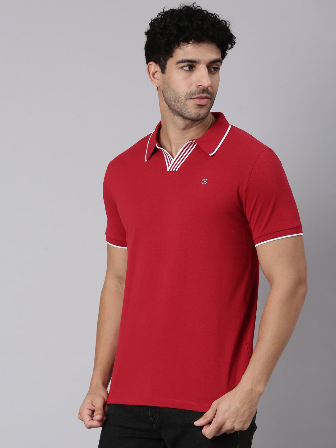 Classic Polo Men's Half Sleeve Red Polo Neck Slim Fit Solid Cotton Blend T-Shirt | RAVE POLO - 03 B SF P