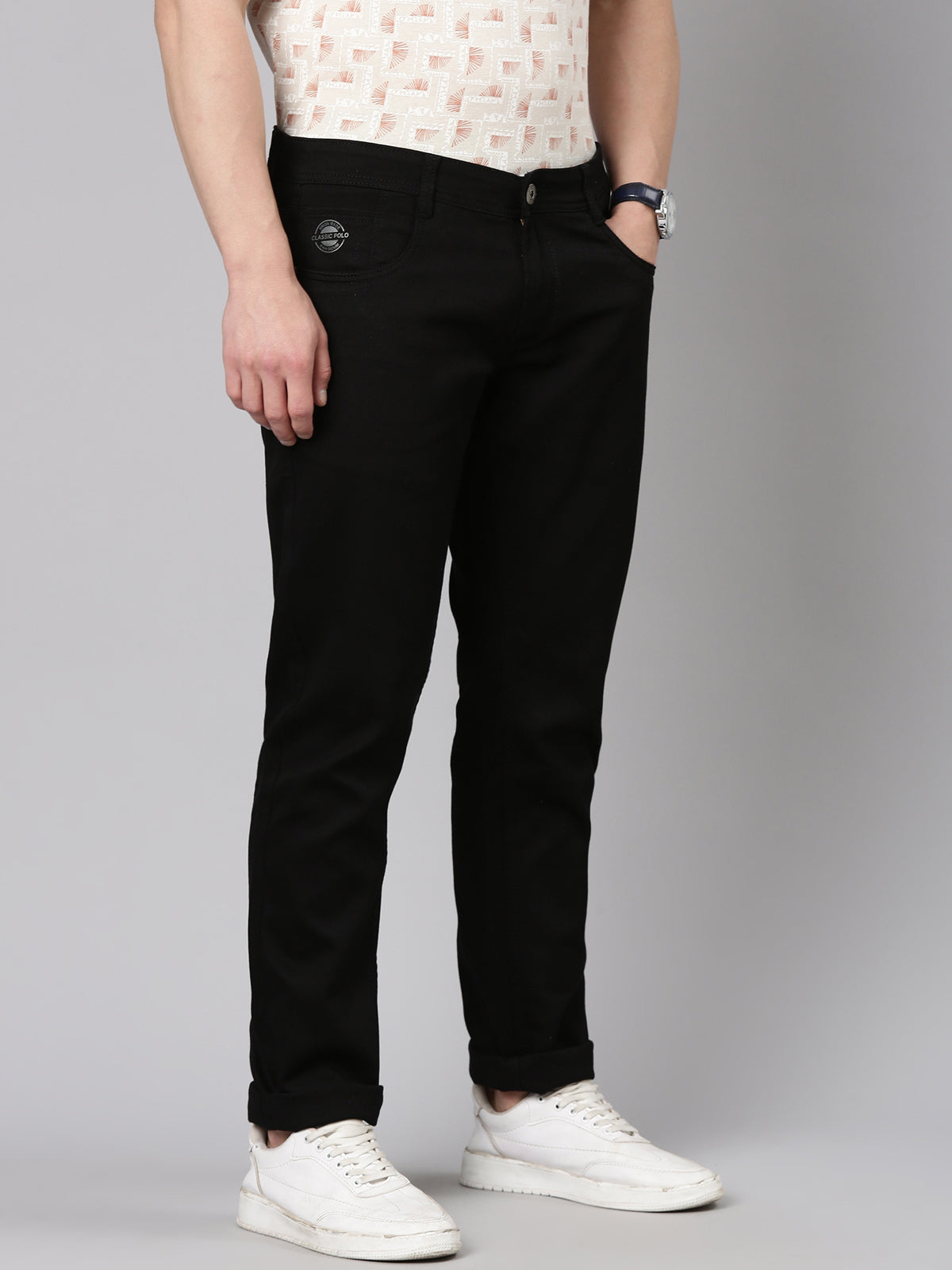 Classic Polo Men's Black Regular Fit Solid Cotton Denim | LDMQ2-12-BLK-AF