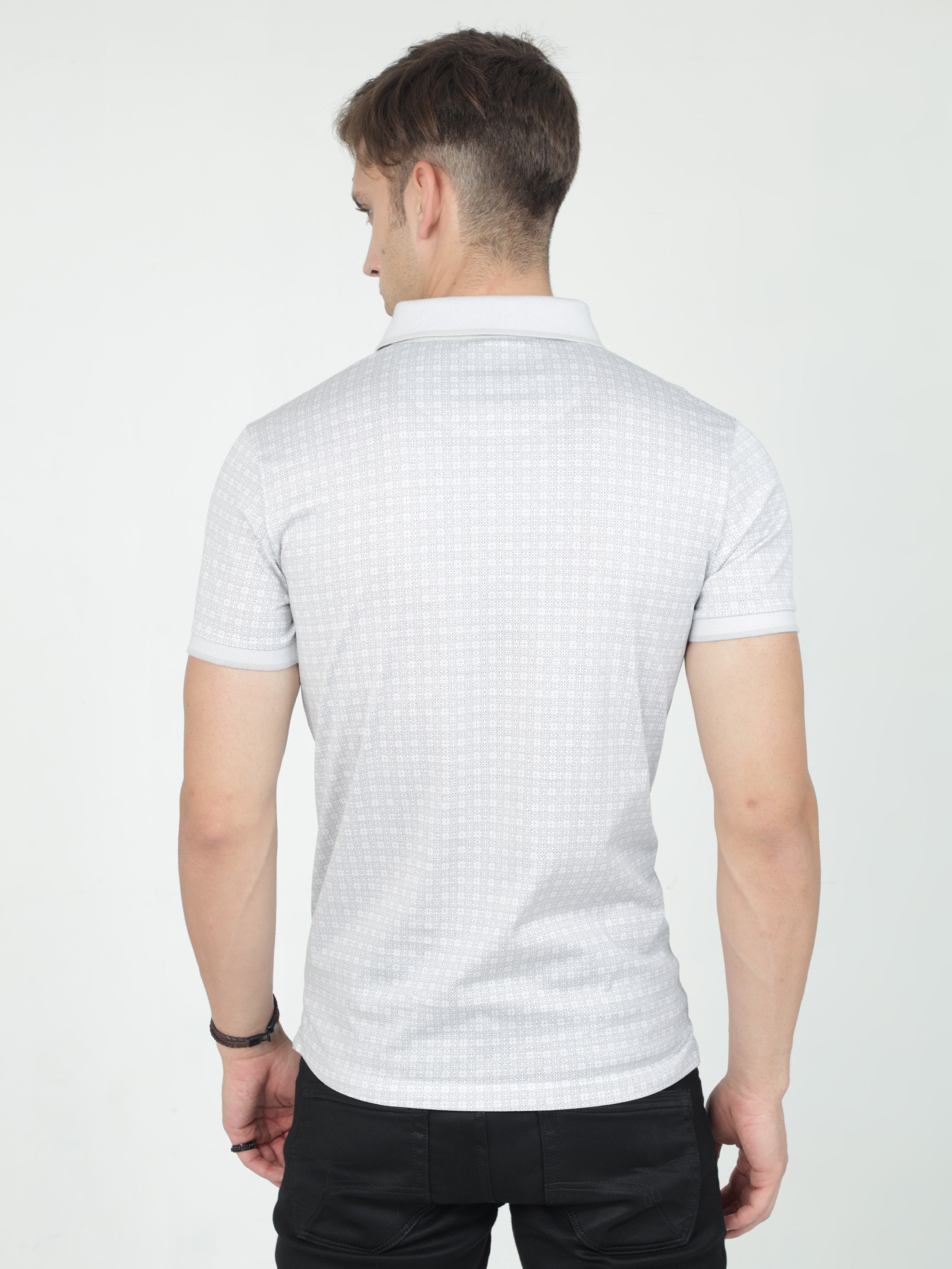 Classic Polo Mens Cotton Half Sleeves Floral Slim Fit Polo Neck Grey Color T-Shirt | Scant - 26 A Sf P
