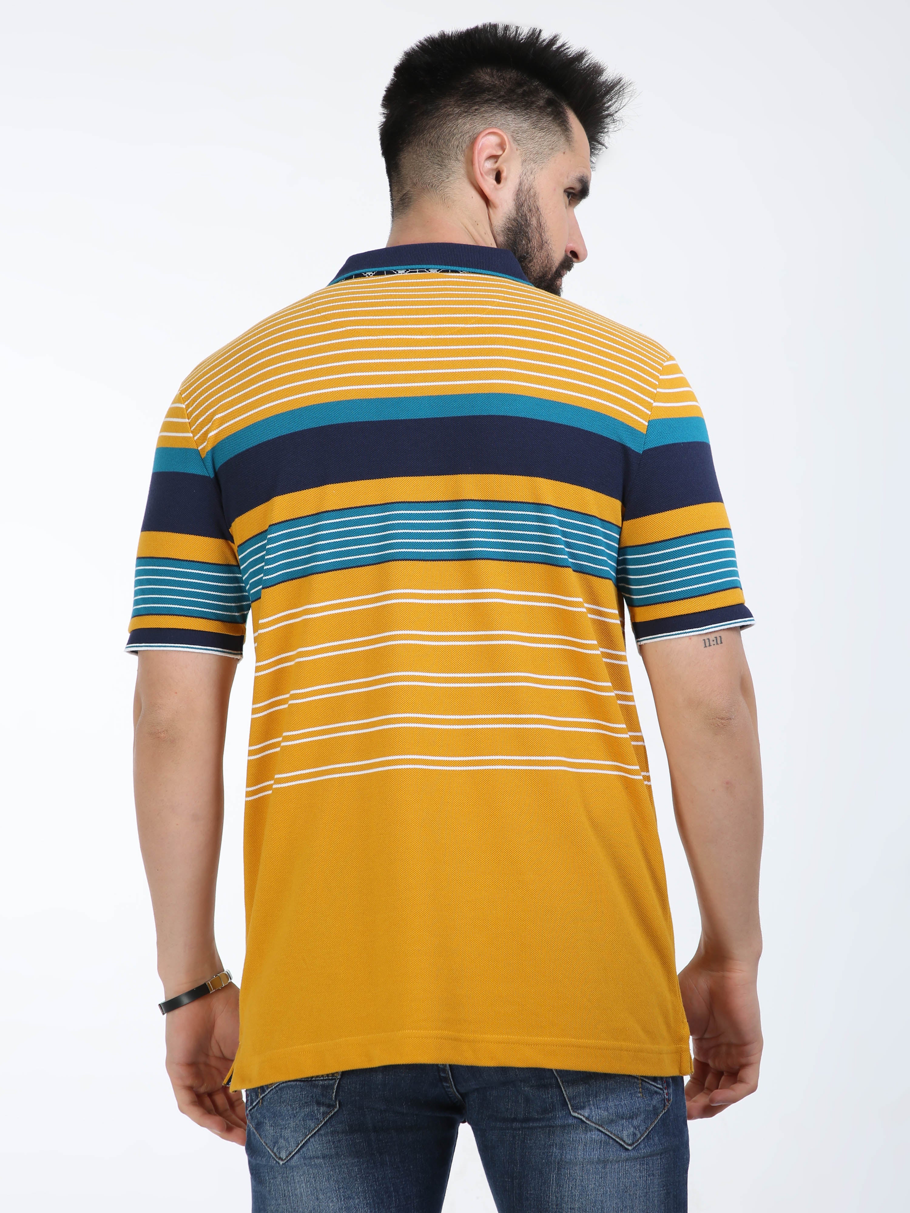 Classic Polo Mens Cotton Half Sleeves Striped Slim Fit Polo Neck Yellow Color T-Shirt | Vta - 244 B Sf P