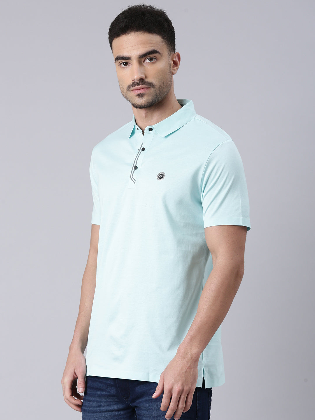 Classic Polo Men's Half Sleeve Aqua Blue Polo Neck Slim Fit Solid Premium Cotton T-Shirt | UNICO - 139 A SF P