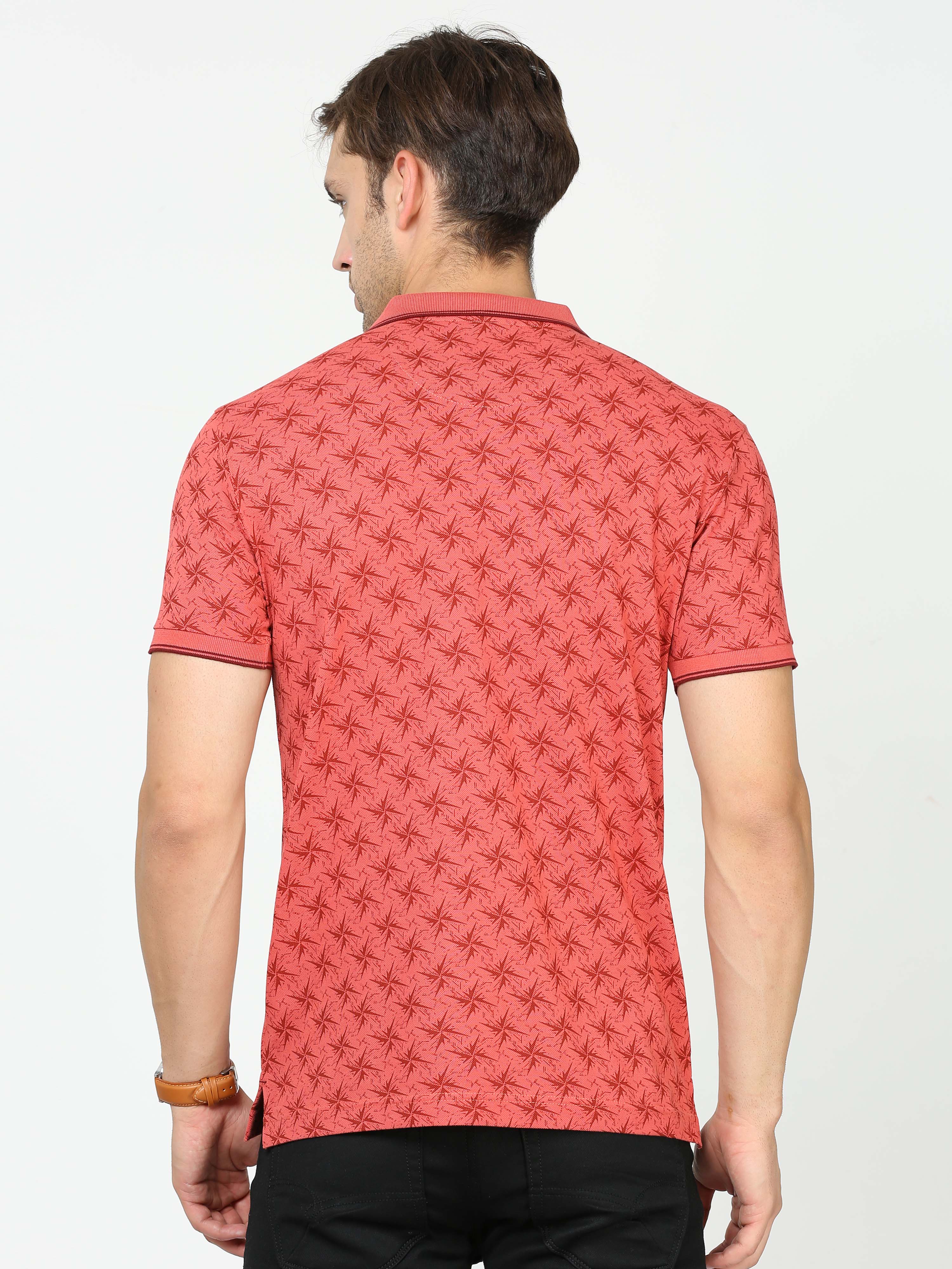 Classic Polo Mens Cotton Half Sleeves Printed Slim Fit Polo Neck Red Color T-Shirt | Beau - 215 B Sf P