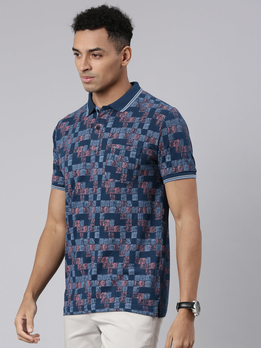 Classic Polo Men's Half Sleeve Blue Polo Neck Cotton Blend Slim Fit T-Shirt | BEAU - 266 B SF P