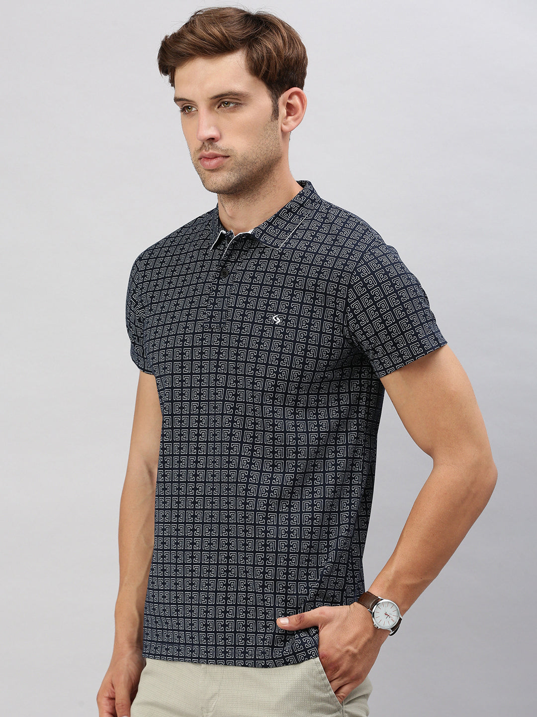 Classic Polo Men's Half Sleeve Navy Blue/White Polo Neck Cotton Slim Fit T Shirt | PRM - 796 A SF P