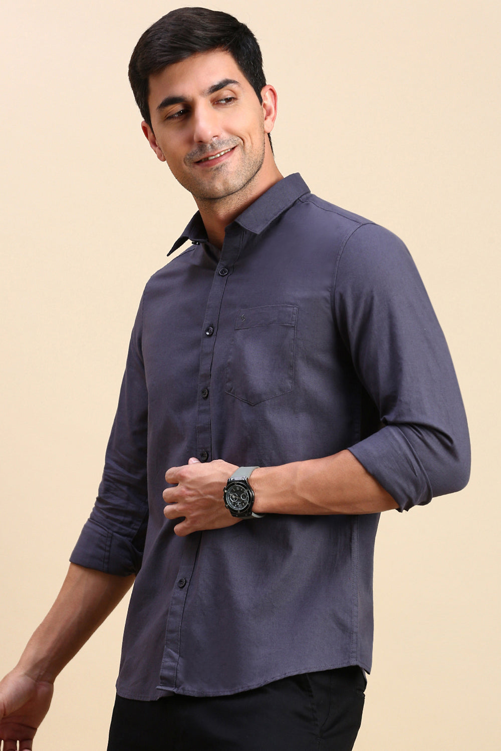 Classic Polo Men's Full Sleeve Dark Grey Polo Neck Slim Fit Solid Casual Shirt | TOY-TRALIX-D.GREY SF FS