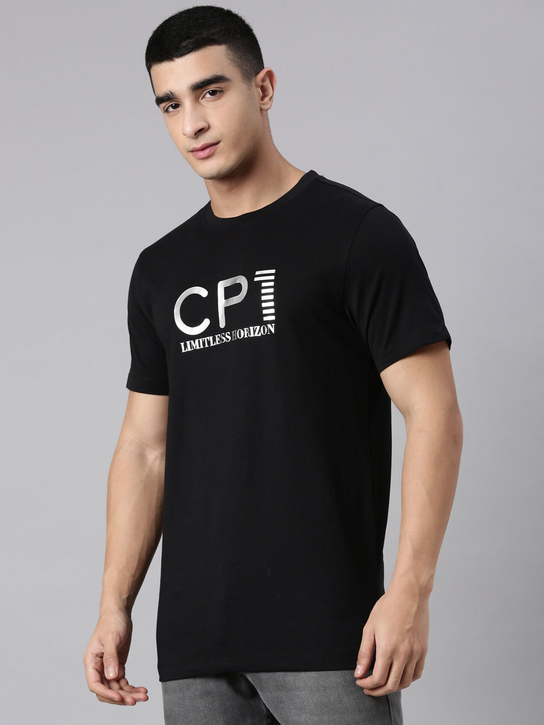 Classic Polo Men's Half Sleeve Black Crew Neck Slim Fit Printed Cotton T-Shirt | BALENO - 632 A SF C