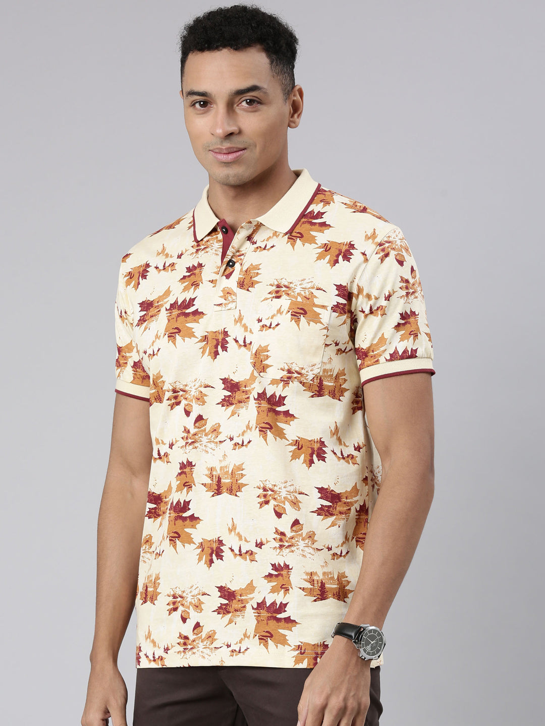 Classic Polo Men's Half Sleeve Beige Polo Neck Cotton Blend Slim Fit T-Shirt | BELLO - 308 B SF P