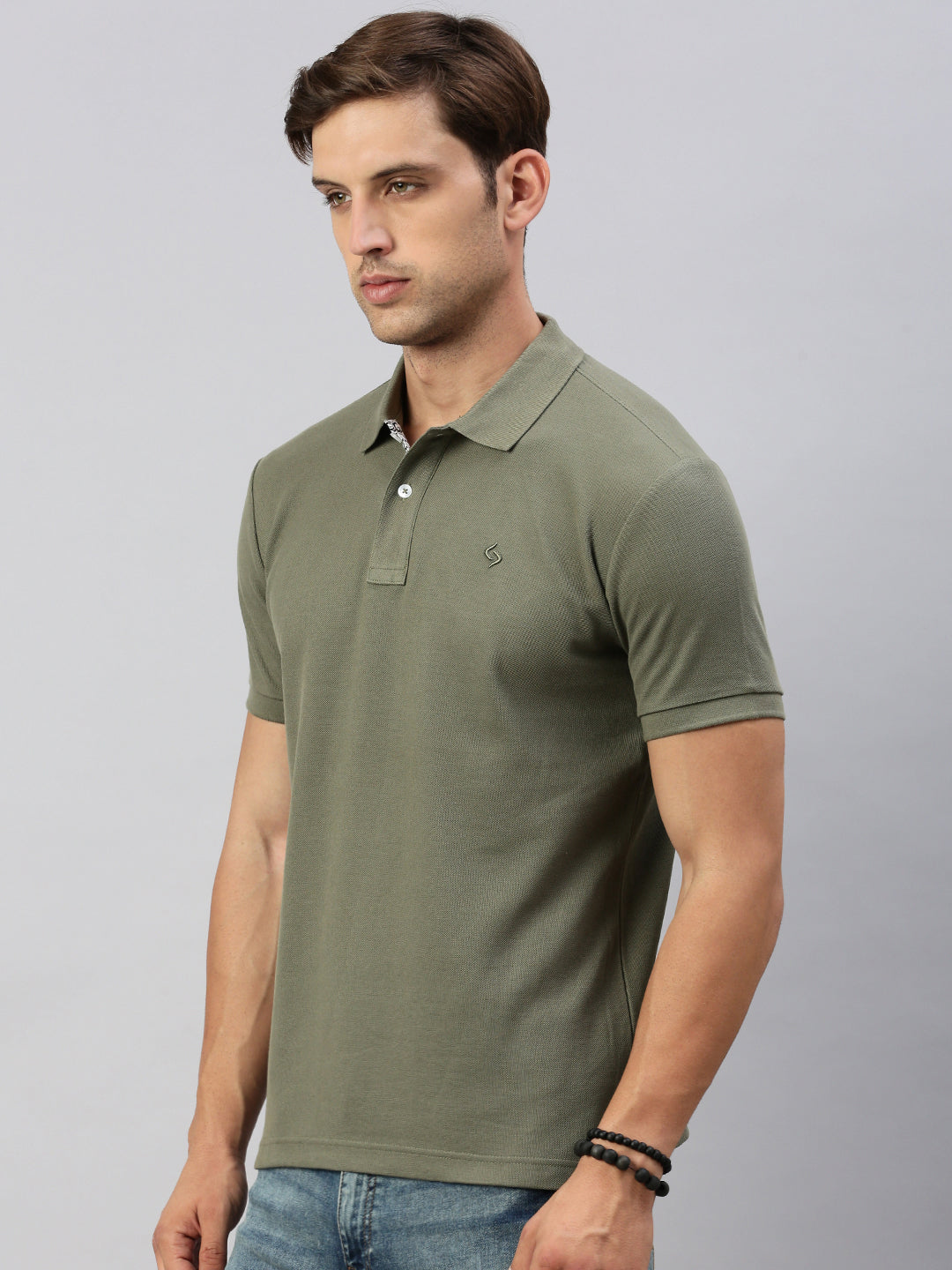 Classic Polo Men's Half Sleeve Olive Green Polo Neck Cotton Slim Fit T Shirt | PRM - 801 A SF P