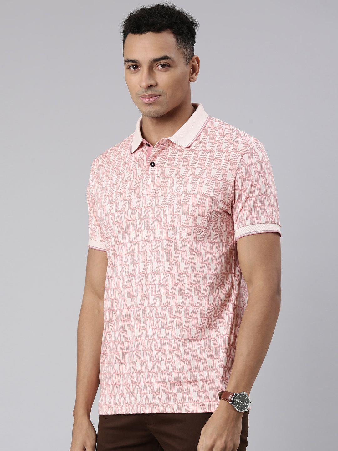 Classic Polo Men's Half Sleeve Peach Polo Neck Cotton Blend Slim Fit T-Shirt | BELLO - 304 A SF P