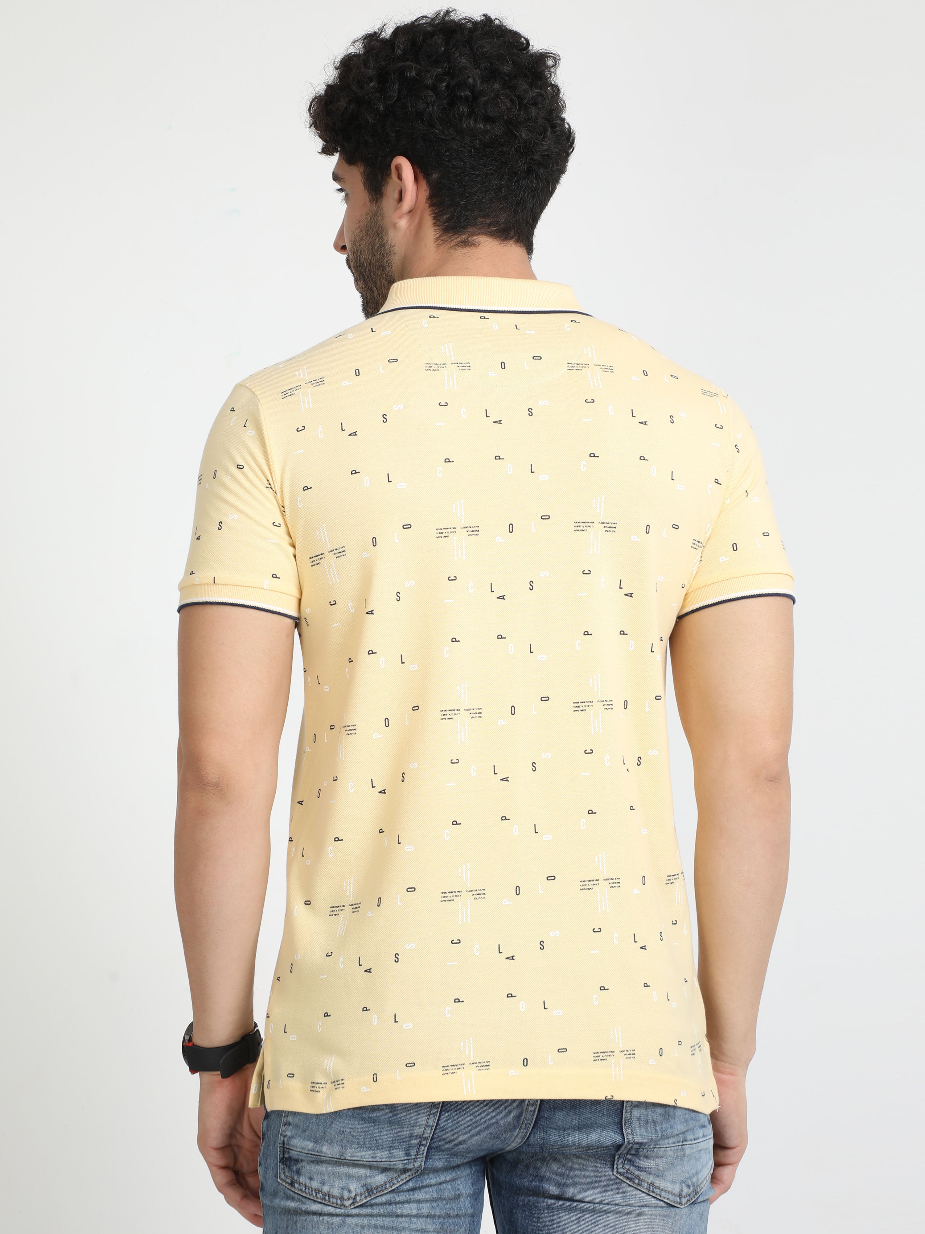 Classic Polo Mens Pure Cotton Half Sleeves Printed Slim Fit Polo Neck Yellow Color T-Shirt | Beau - 212 B Sf P
