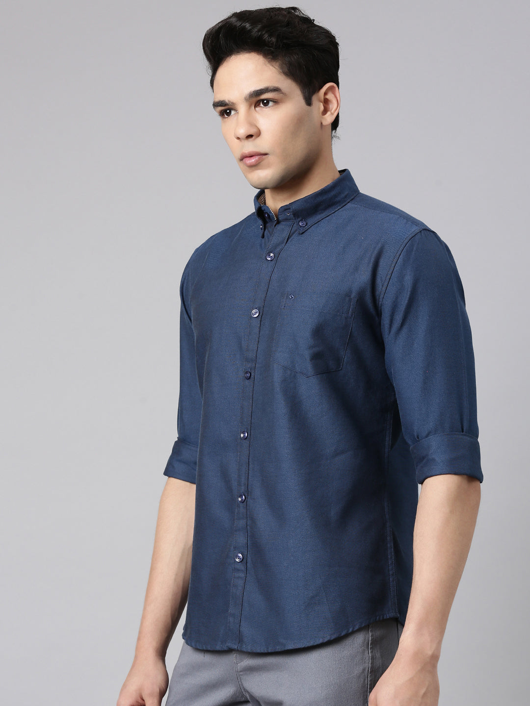 Classic Polo Men's Full Sleeve Teal Blue Polo Neck Milano Fit Solid Cotton Casual Shirt | TOY-ENZO-TEAL MF FS