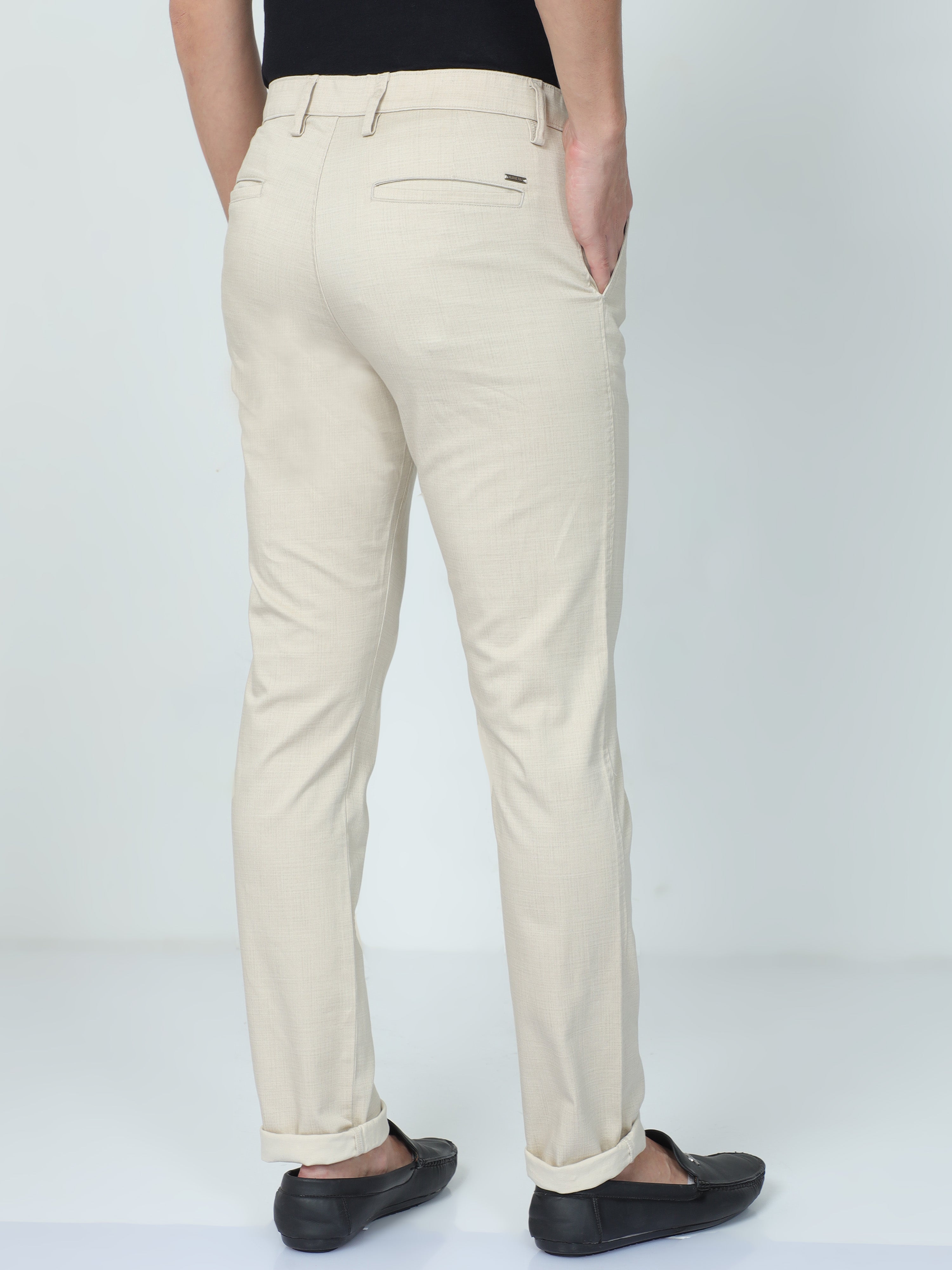 CP BRO Mens Moderate Fit Solid Cream Color Trousers | To2-09 A-Crm-Mf-Ly