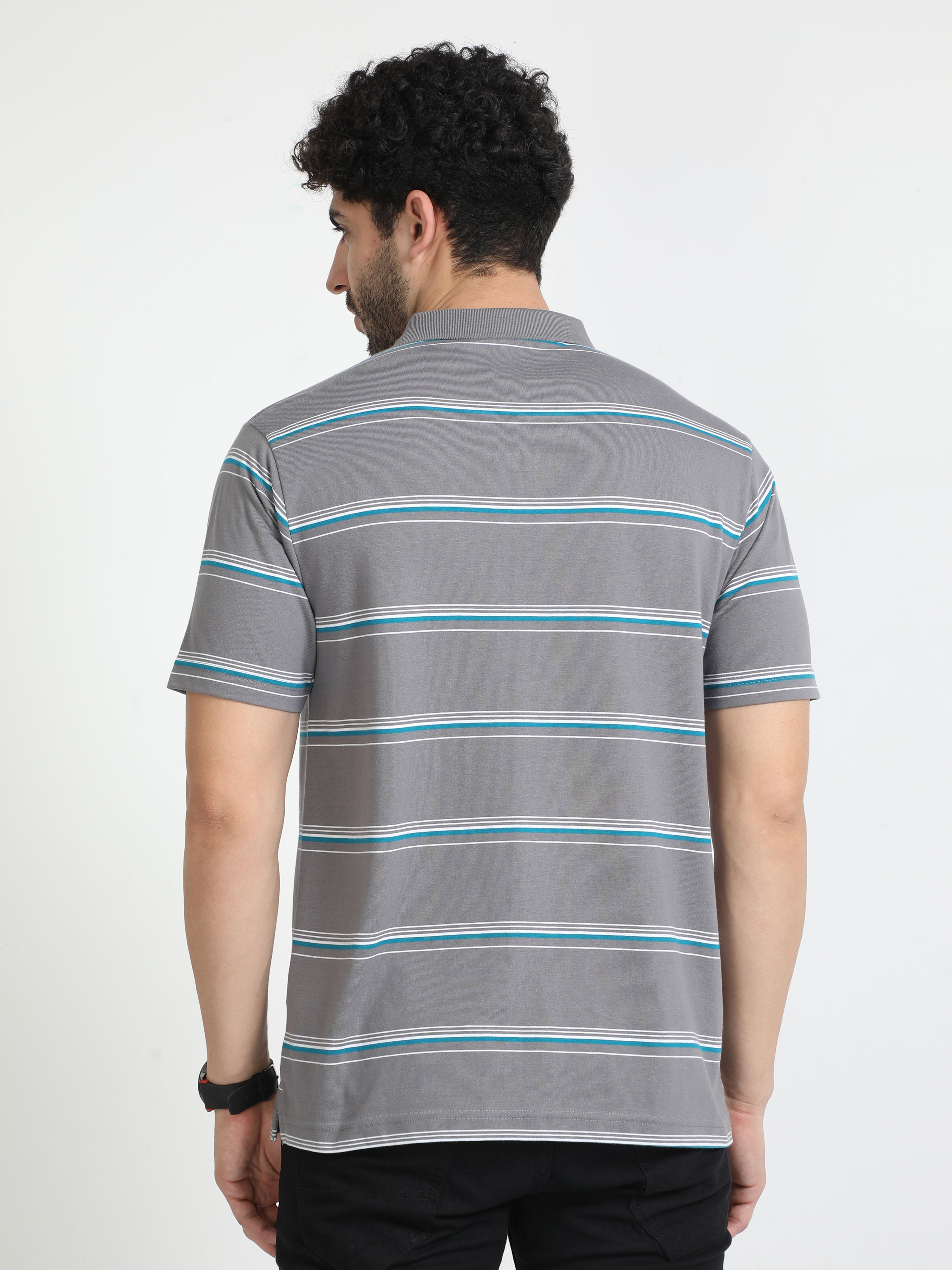 Classic Polo Mens Cotton Half Sleeves Striped Authentic Fit Polo Neck Ash Color T-Shirt | Avon - 538 B Af P