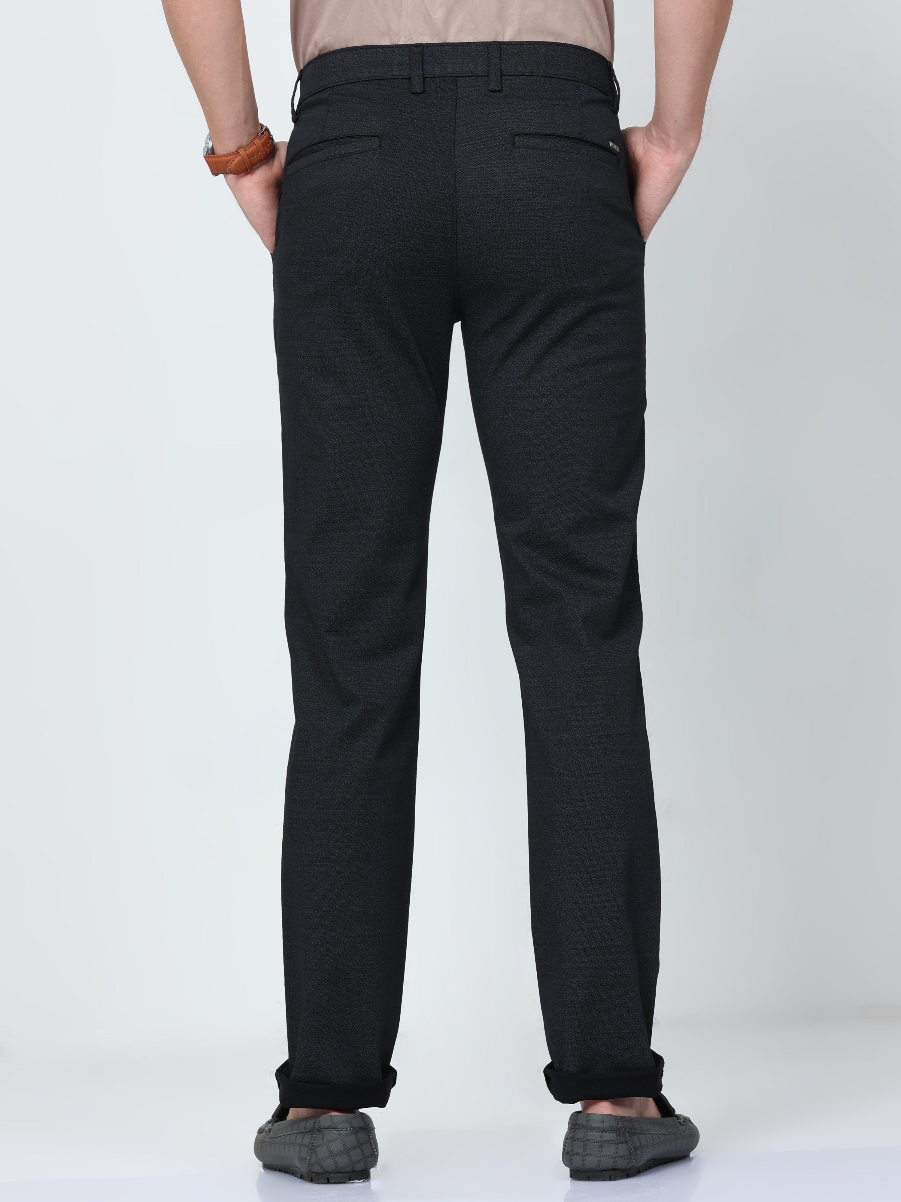 Classic Polo Mens Moderate Fit Solid Black Color Trousers | To2-05 C-Blk-Mf-Ly