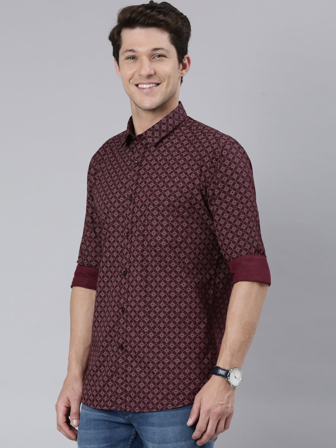 Classic Polo Men's Full Sleeve Burgundy Polo Neck 100% Cotton Slim Fit Shirt | SP2-CL-56 A-FS-PRT-SF