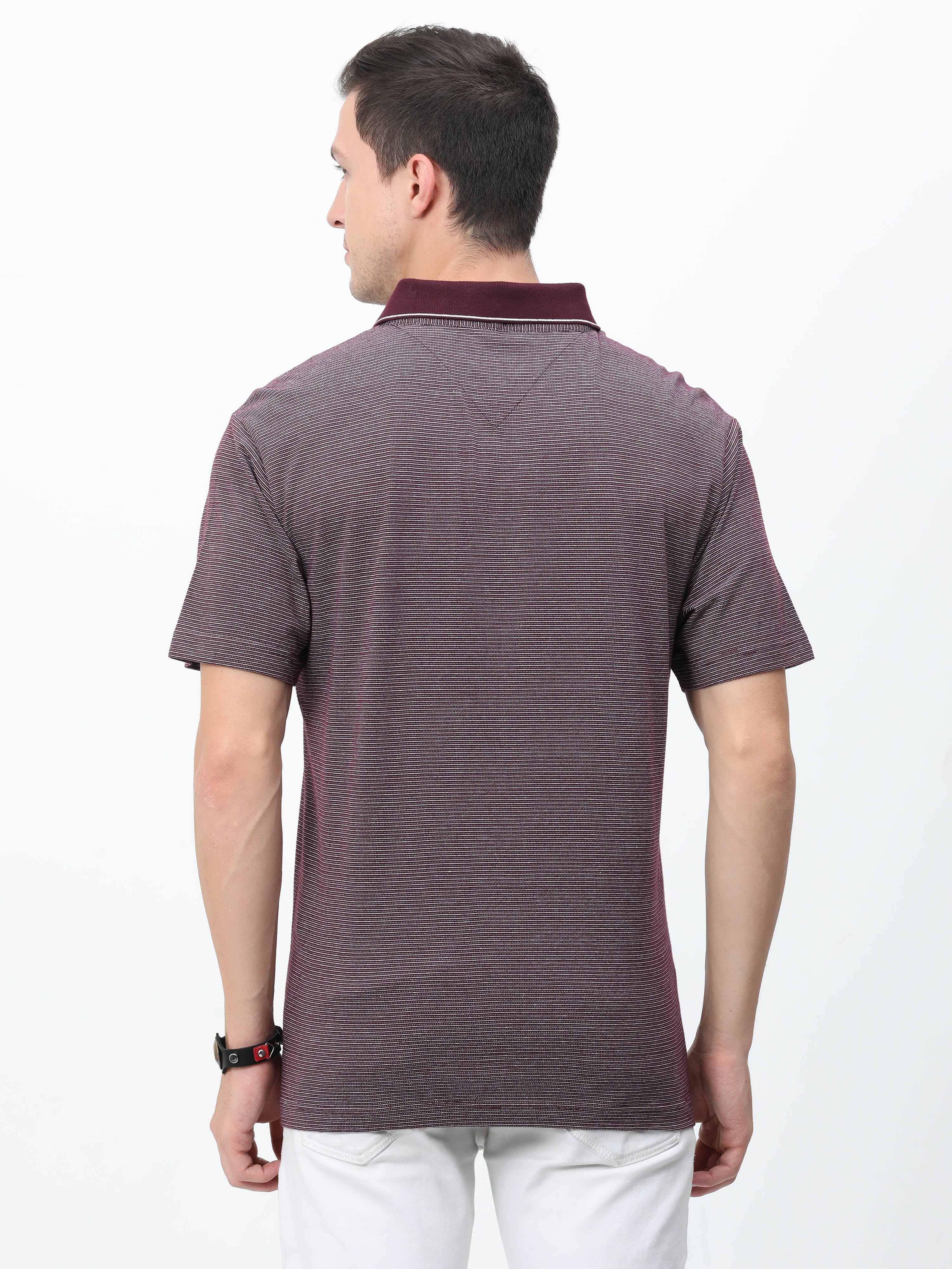 Classic Polo Mens Cotton Half Sleeves Striped Authentic Fit Polo Neck Maroon Color T-Shirt | Rare - 07 A Af P