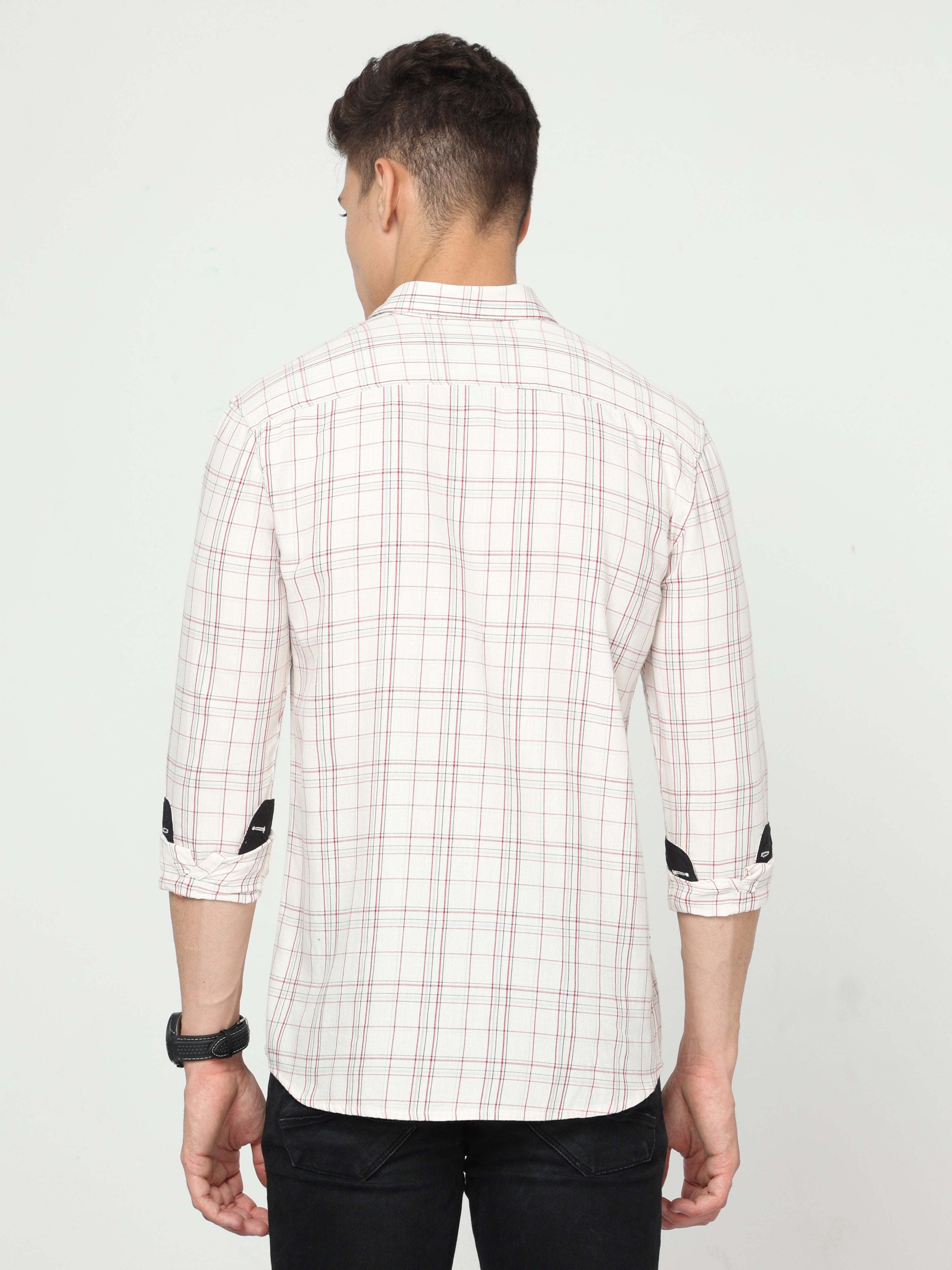 Classic Polo Mens Cotton Full Sleeve Checked Slim Fit Polo Neck Pink Color Woven Shirt | SO1-96 A-FS-CHK