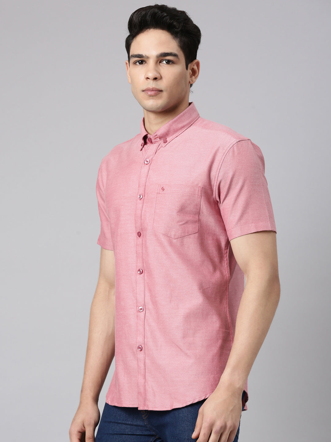 Classic Polo Men's Half Sleeve Dark Pink Polo Neck Milano Fit Solid Cotton Casual Shirt | TOY-ENZO-RED MF HS