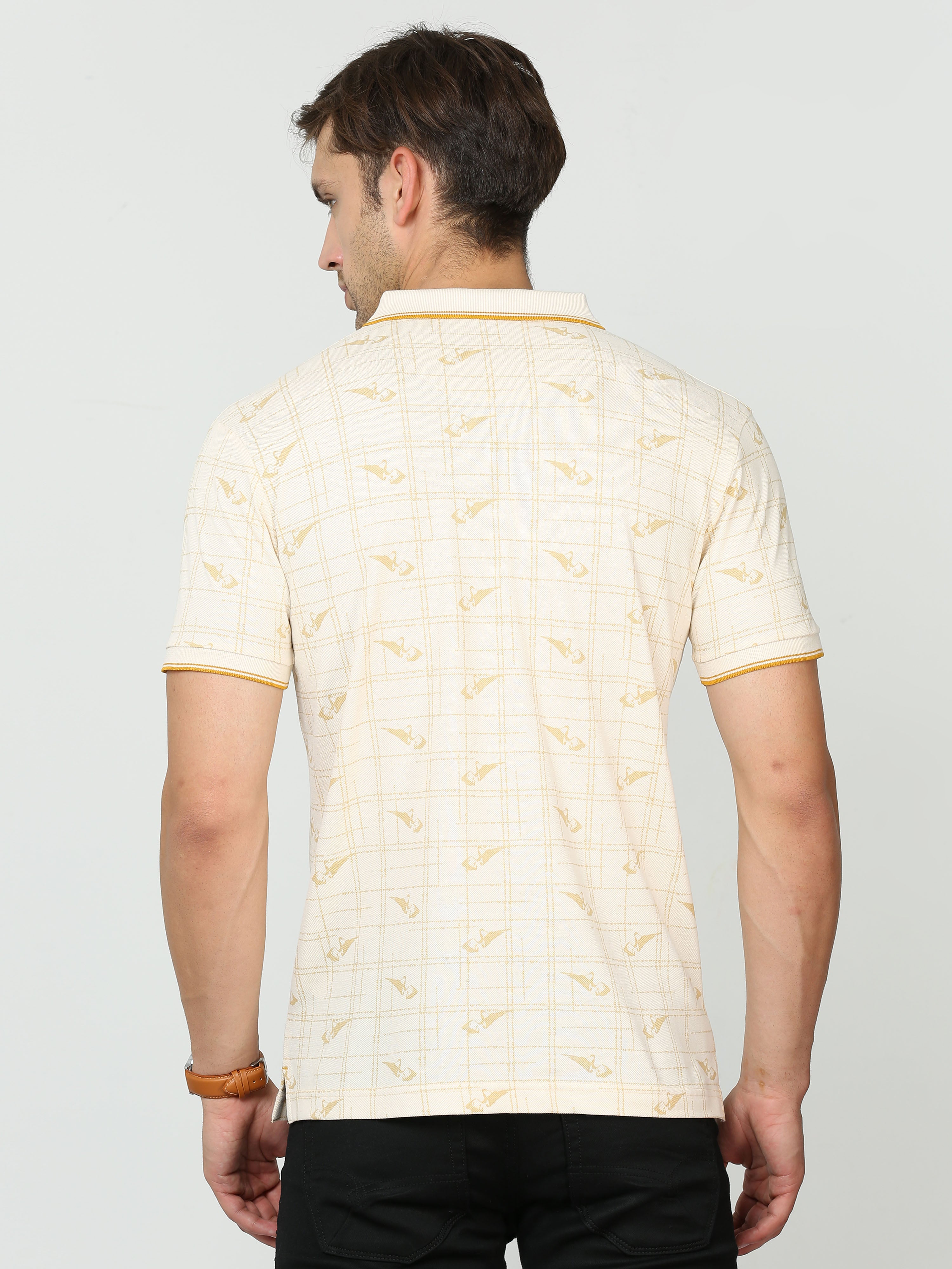 Classic Polo Mens Cotton Half Sleeves Floral Slim Fit Polo Neck Yellow Color T-Shirt | Beau - 224 B Sf P