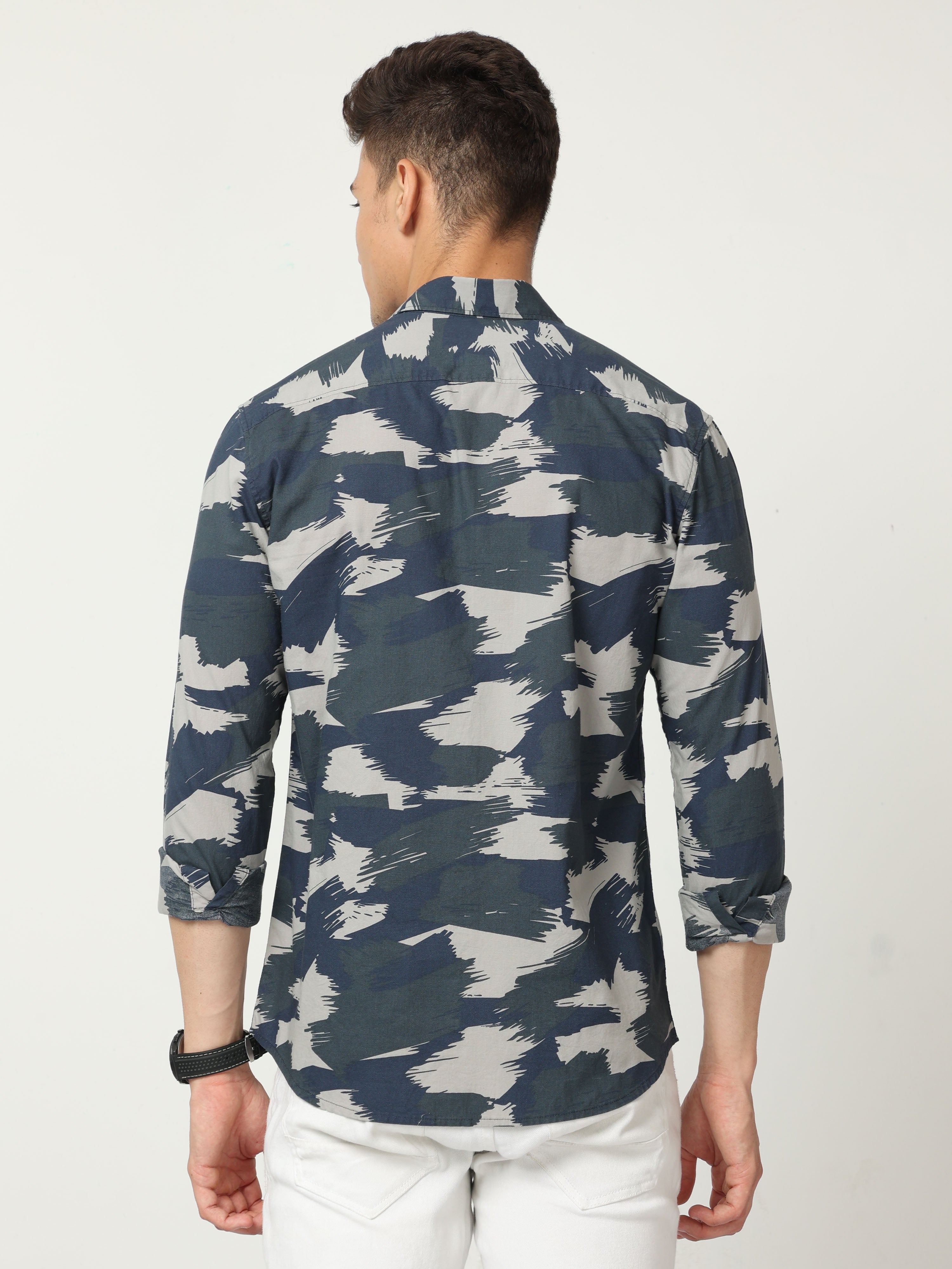 Classic Polo Mens Cotton Full Sleeve Printed Slim Fit Polo Neck Multicolor Woven Shirt | SO1-155 B-FS-PRT