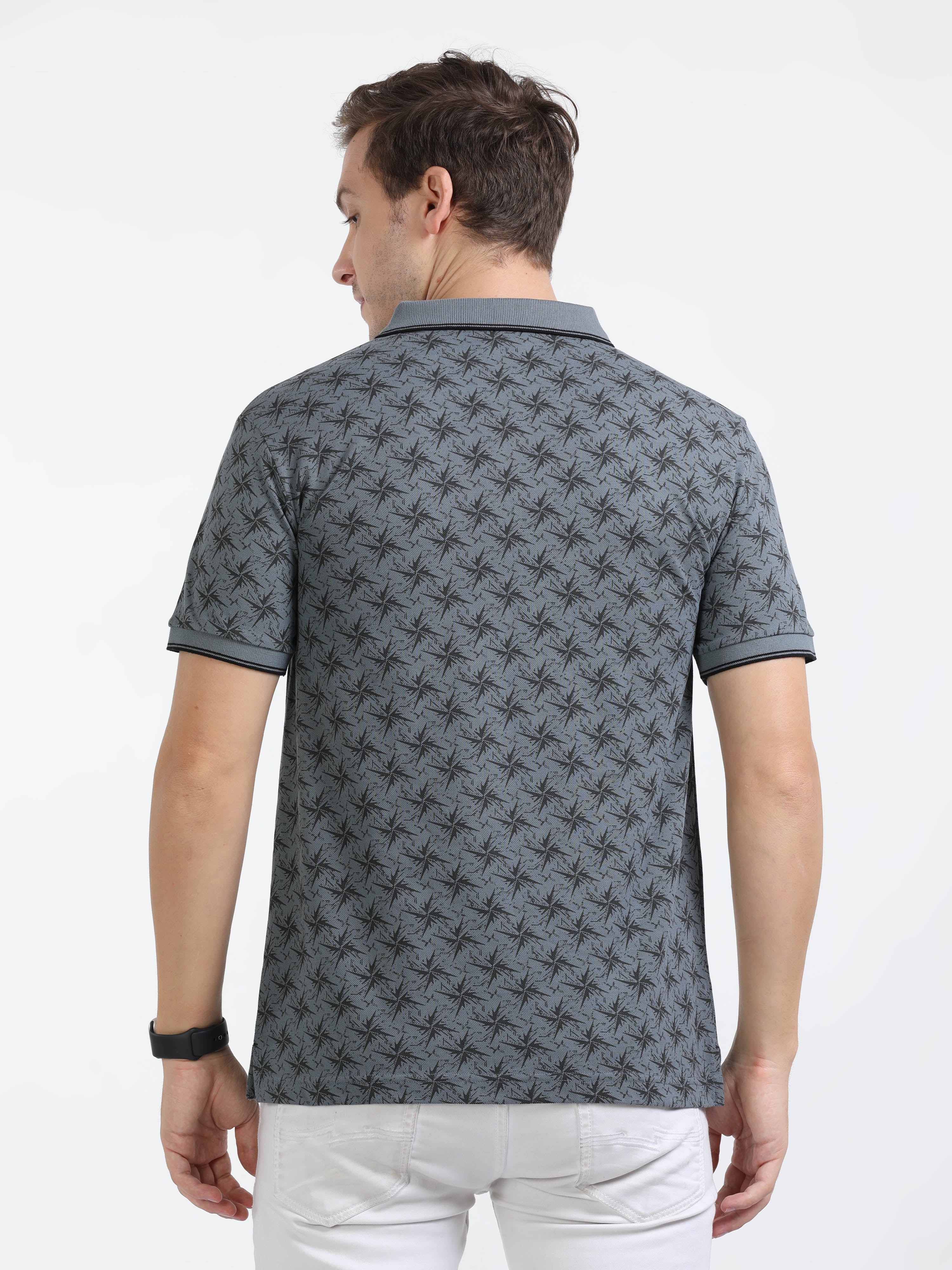 Classic Polo Mens Cotton Half Sleeves Printed Slim Fit Polo Neck Grey Color T-Shirt | Beau - 215 A Sf P