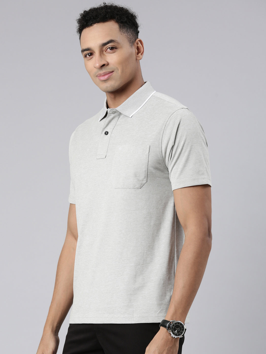 Classic Polo Men's Half Sleeve Grey Polo Neck Cotton Blend Authentic Fit T-Shirt | SWAY POLO - 01 A AFA P