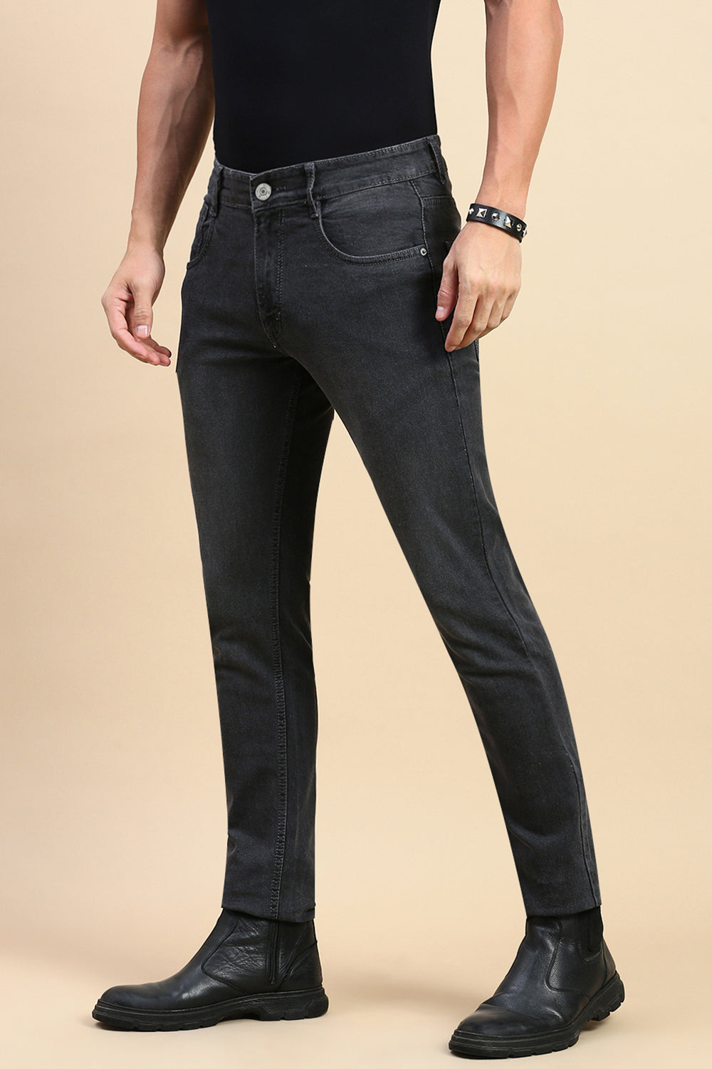 Classic Polo Men's Charcoal Grey Slim Fit Solid Jeans | DAZVIK-D.GREY-SK