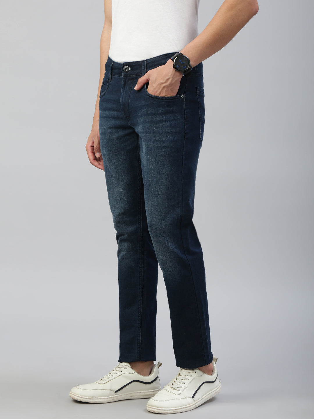 Classic Polo Men's Dark Blue Slim Fit Solid Denim||CPDQ1-01-DBLU-SF