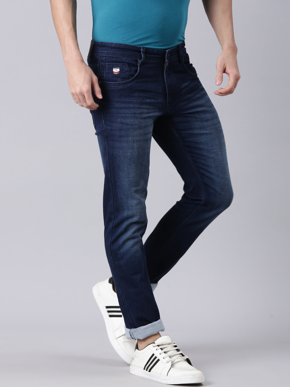 Classic Polo Men's Blue Slim Fit Solid Cotton Denim | CPDQ2-41-L.BLU-SF