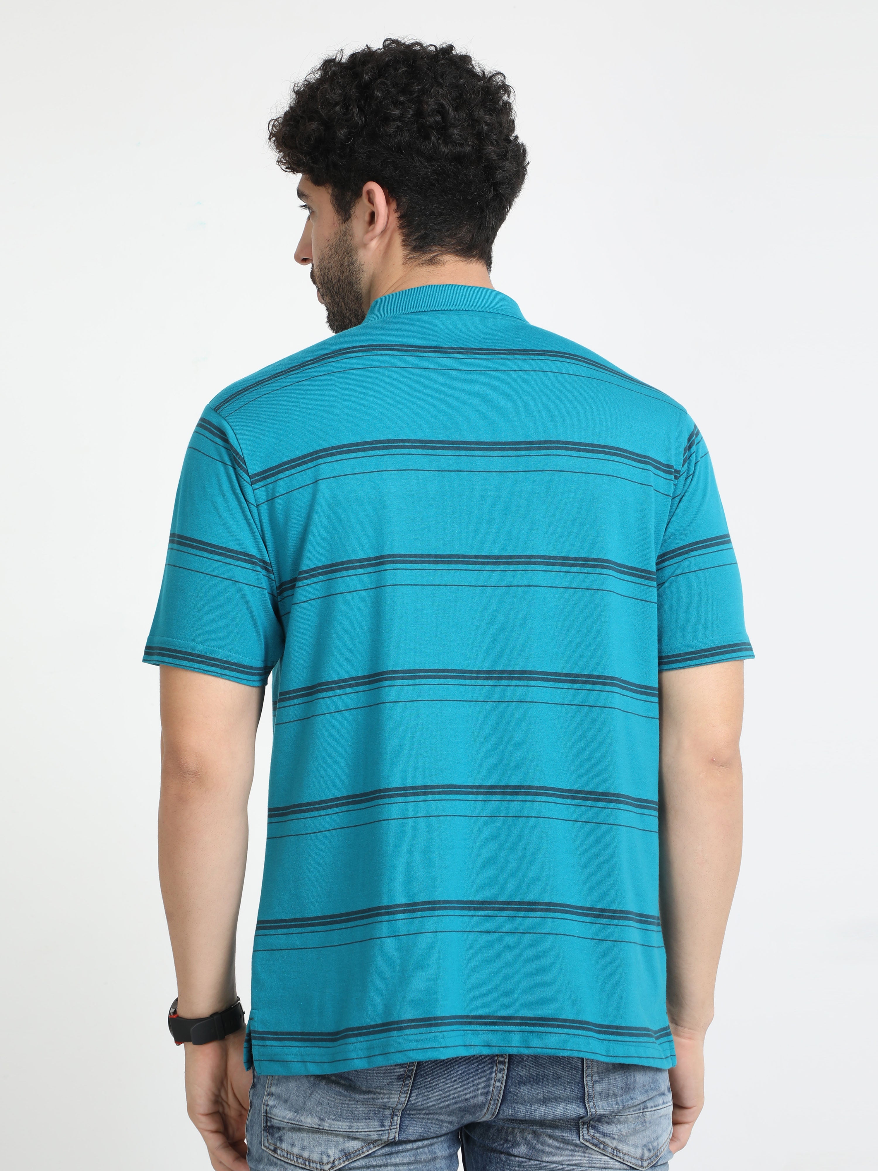 Classic Polo Mens Cotton Half Sleeves Striped Authentic Fit Polo Neck Blue Color T-Shirt | Avon - 539 A Af P