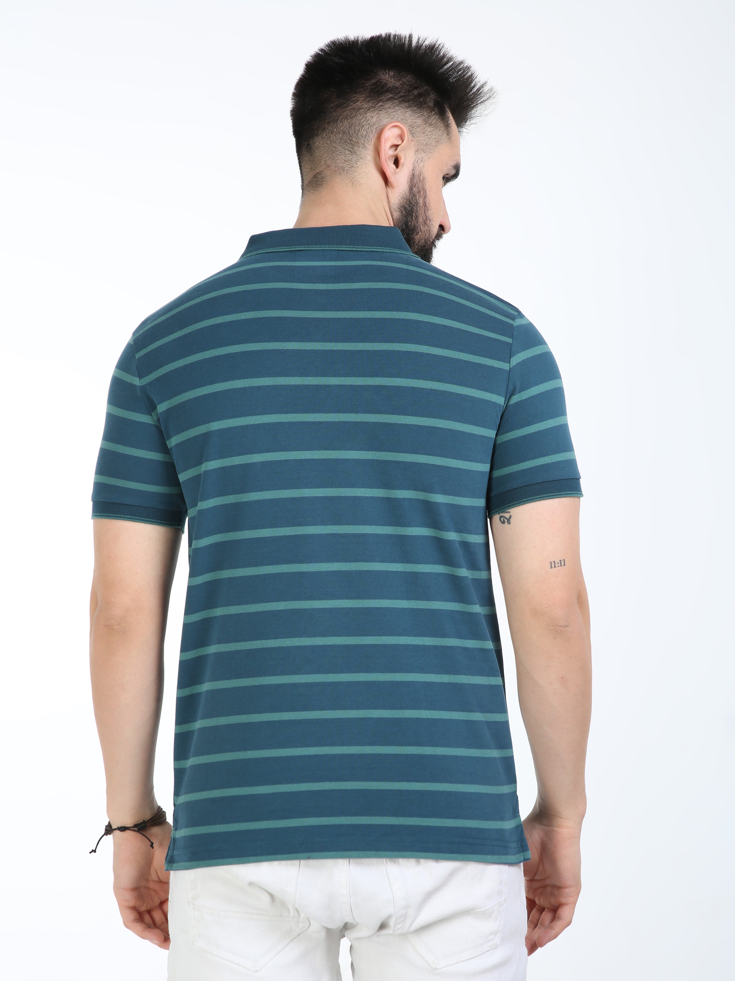 Classic Polo Mens Cotton Half Sleeves Striped Slim Fit Polo Neck Green Color T-Shirt | Cpeg - 310 A Sf P