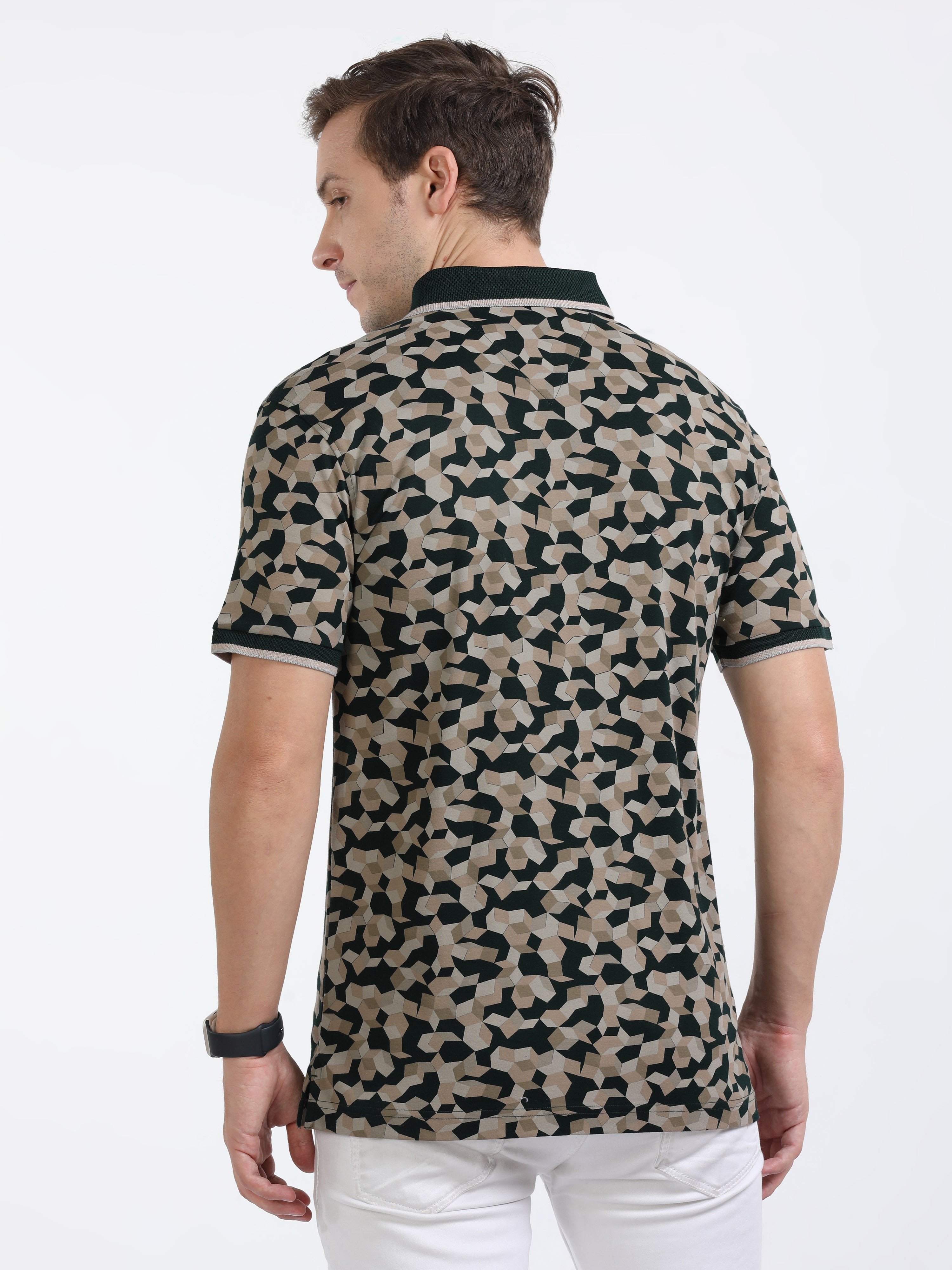 Classic Polo Mens Cotton Half Sleeves Floral Slim Fit Polo Neck Dark Green Color T-Shirt | Prm - 790 B Sf P
