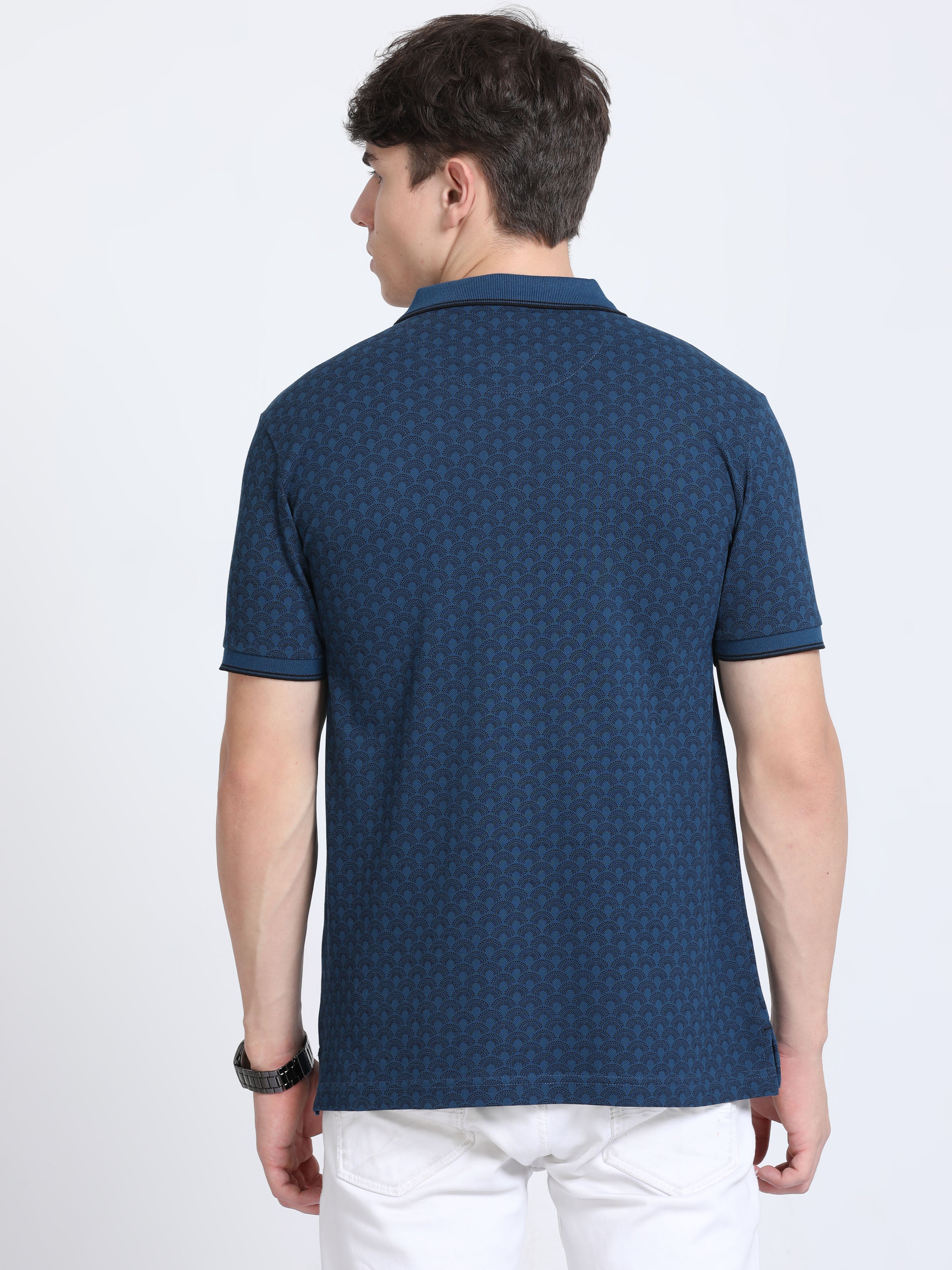 Classic Polo Mens Cotton Half Sleeves Floral Slim Fit Polo Neck Dark Blue Color T-Shirt | Beau - 225 A Sf P