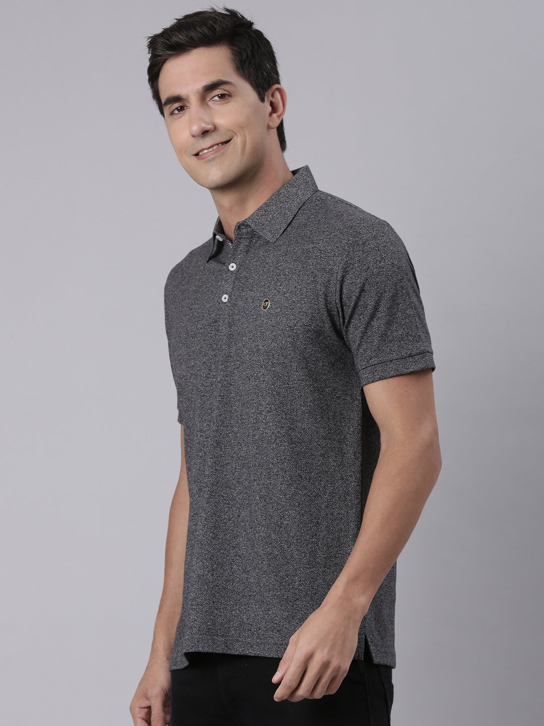 Classic Polo Men's Grey Melange Polo Neck Solid Cotton Slim Fit T-Shirt | ELITE-POLO-59 B SF P