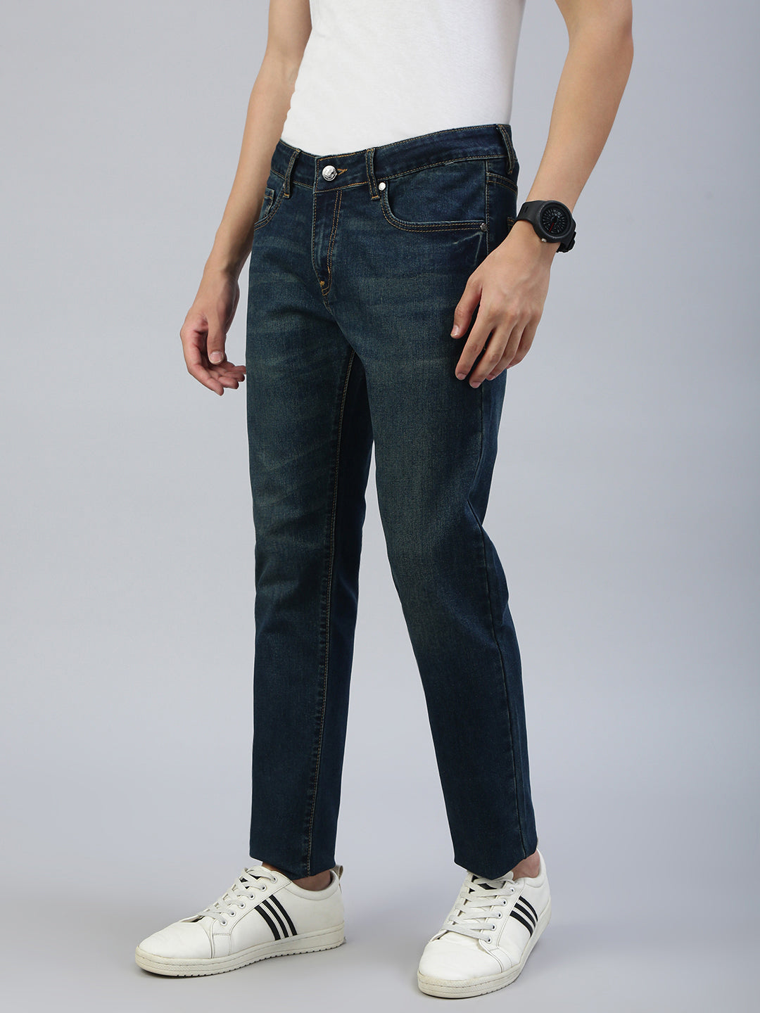 Classic Polo Men's Navy Blue Slim Fit Solid Denim||CPDQ1-24-NVY-SF