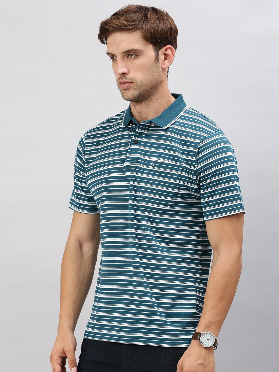 Classic Polo Men's Half Sleeve Teal/White Polo Neck Cotton Authentic Fit T Shirt | FEEDERS - 262 A AF P