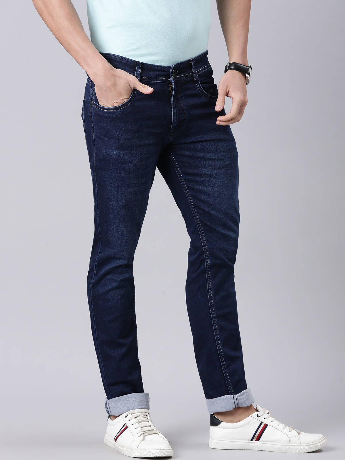 Classic Polo Men's Dark Blue Slim Fit Solid Cotton Denim | CPDQ2-40-BLU-SF