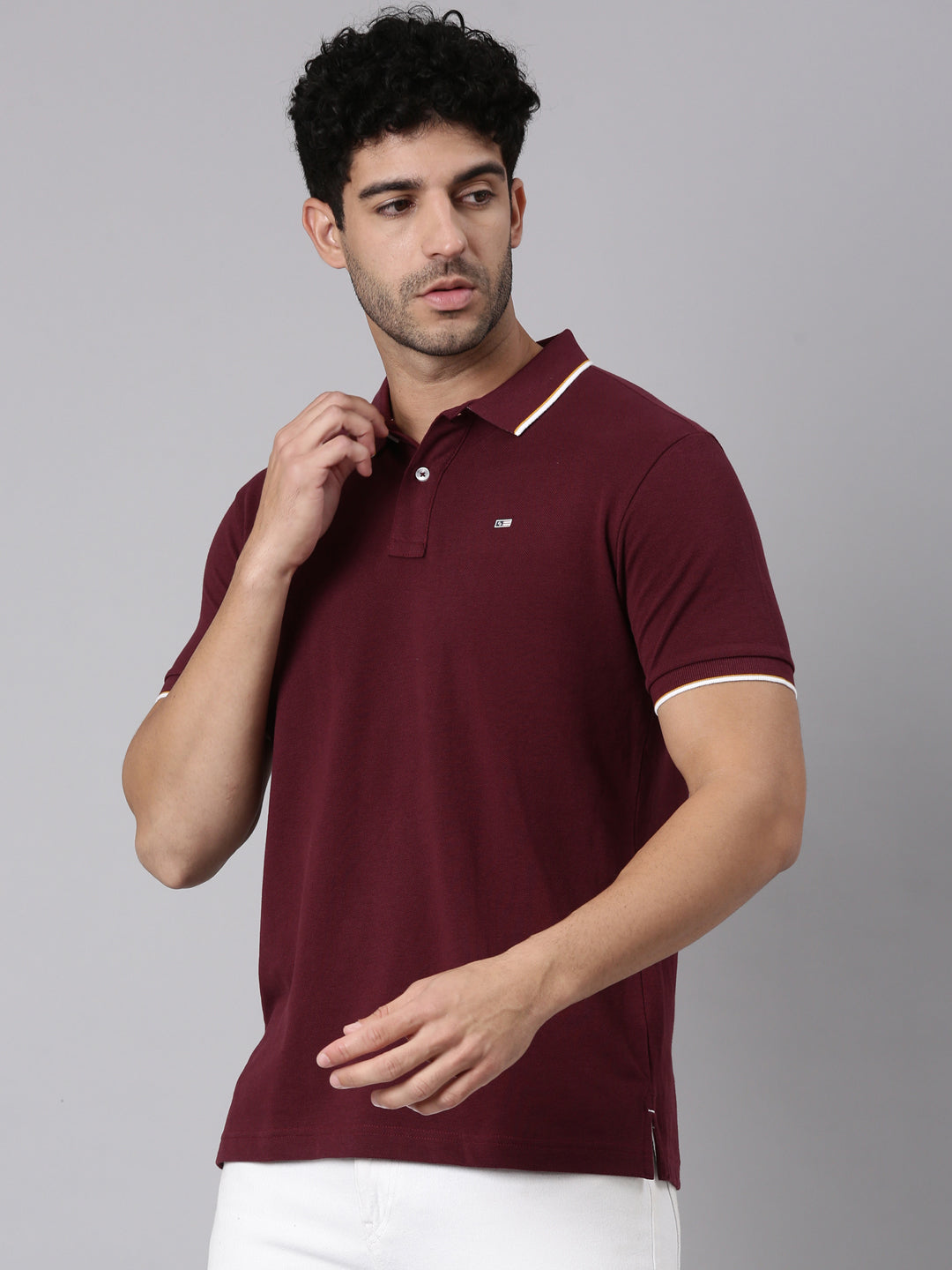 Classic Polo Men's Half Sleeve Burgundy Polo Neck Slim Fit Solid Cotton T-Shirt | PRM - 818 B SF P