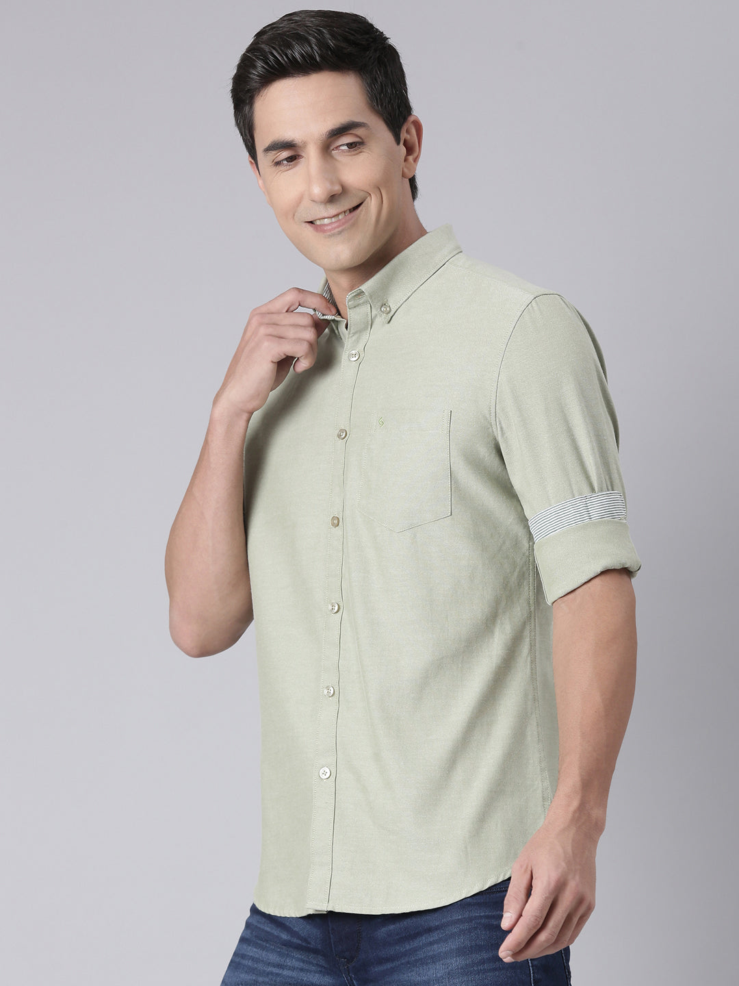 Classic Polo Men's Full Sleeve Green Polo Neck Slim Fit Solid Cotton Casual Shirt | TOY-ENZO-GREEN MF FS