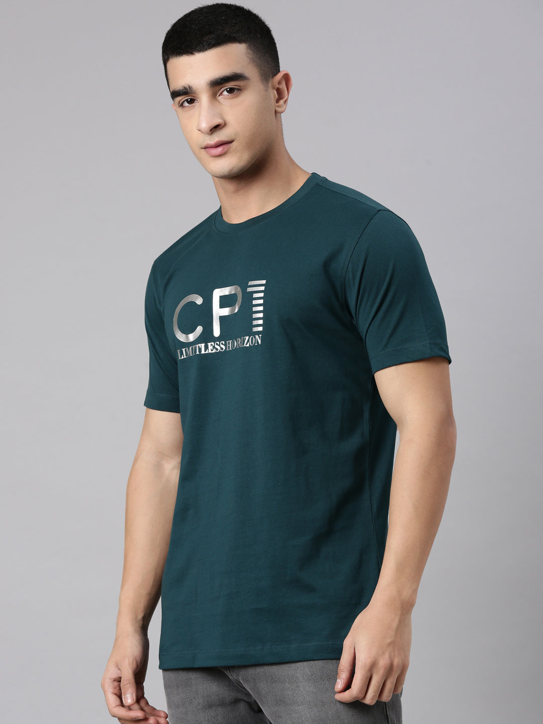Classic Polo Men's Half Sleeve Teal Green Crew Neck Slim Fit Printed Cotton T-Shirt | BALENO - 632 B SF C