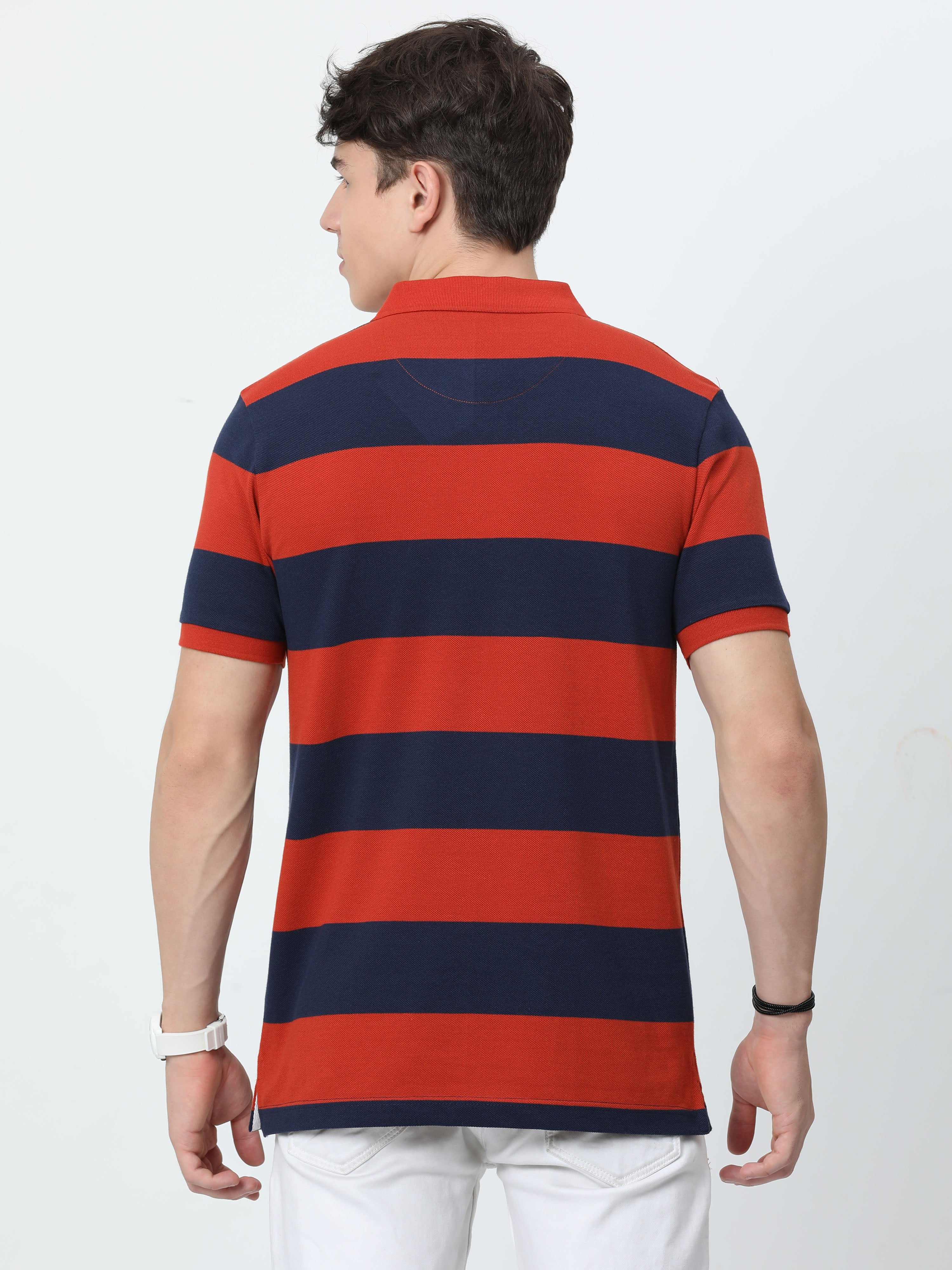 Classic Polo Mens Cotton Half Sleeves Striped Slim Fit Polo Neck Red Color T-Shirt | Brp - 395 B Sf P