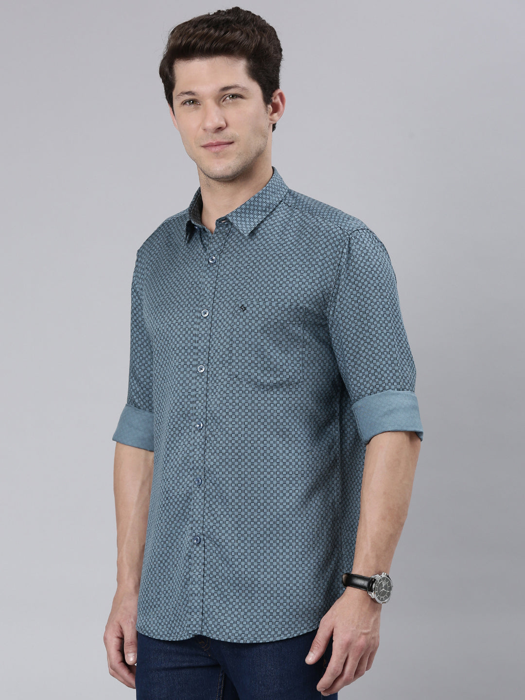 Classic Polo Men's Full Sleeve Lt.Teal Polo Neck 100% Cotton Slim Fit Shirt | SP2-CL-69 A-FS-PRT-SF