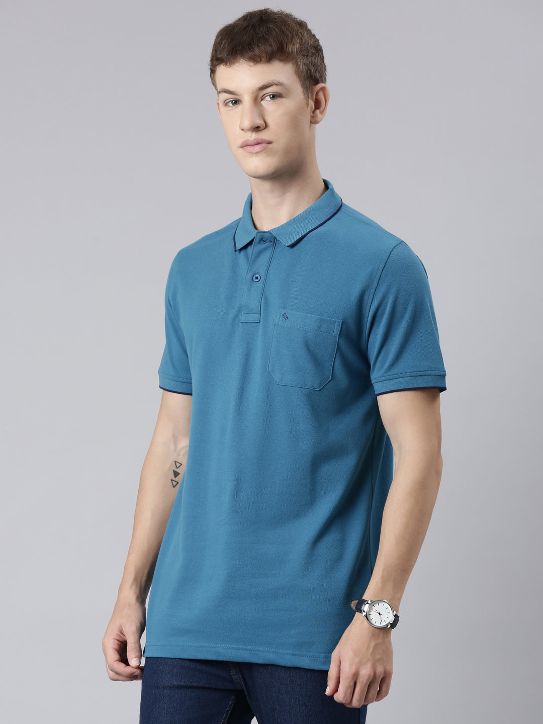 Classic Polo Men's Smart Double Pique Polo Half Sleeve Authentic Fit T-Shirt | Nova - Ocean Depth