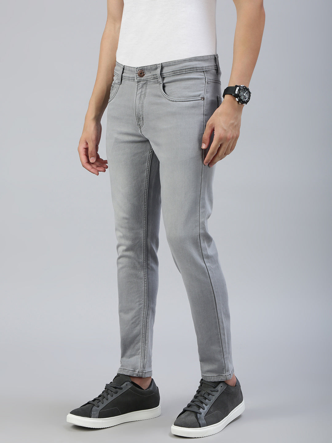 Classic Polo Men's Lt.Grey Slim Fit Solid Denim||CPDQ1-13-LGRY-AF