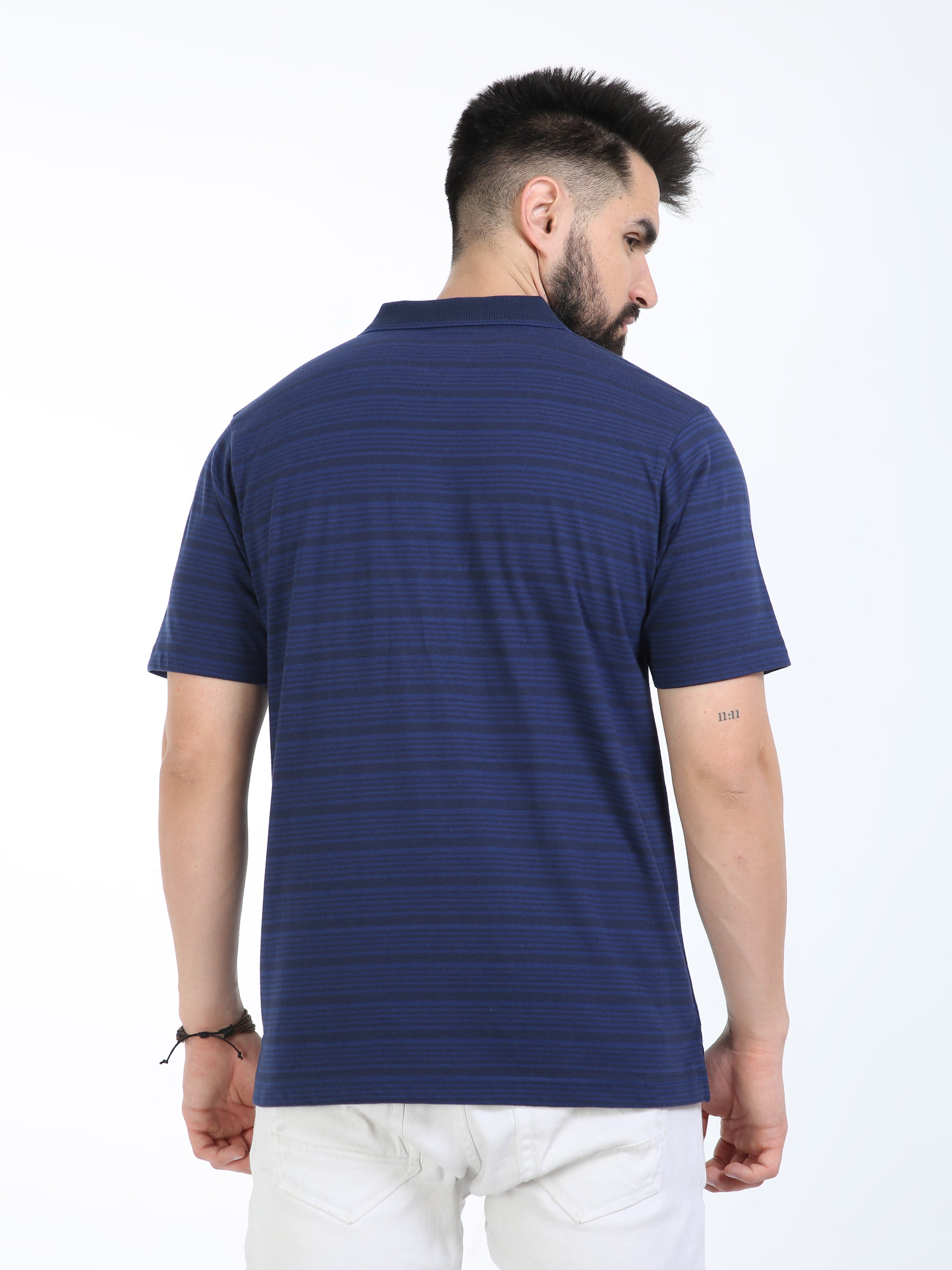Classic Polo Mens Cotton Half Sleeves Striped Authentic Fit Polo Neck Navy Color T-Shirt | Feeders-240 A Af P