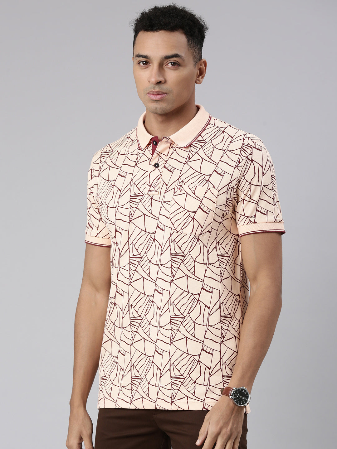 Classic Polo Men's Half Sleeve Lt.Orange/Brown Polo Neck Cotton Blend Slim Fit T-Shirt | BEAU - 264 B SF P