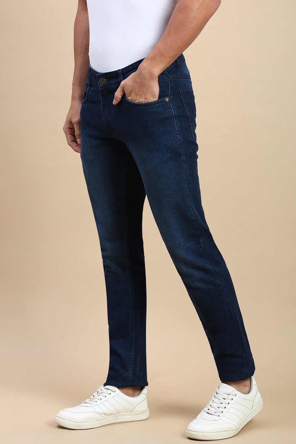 Classic Polo Men's Blue Slim Fit Solid Denim | MEZCLILLA-MID BLUE-SK