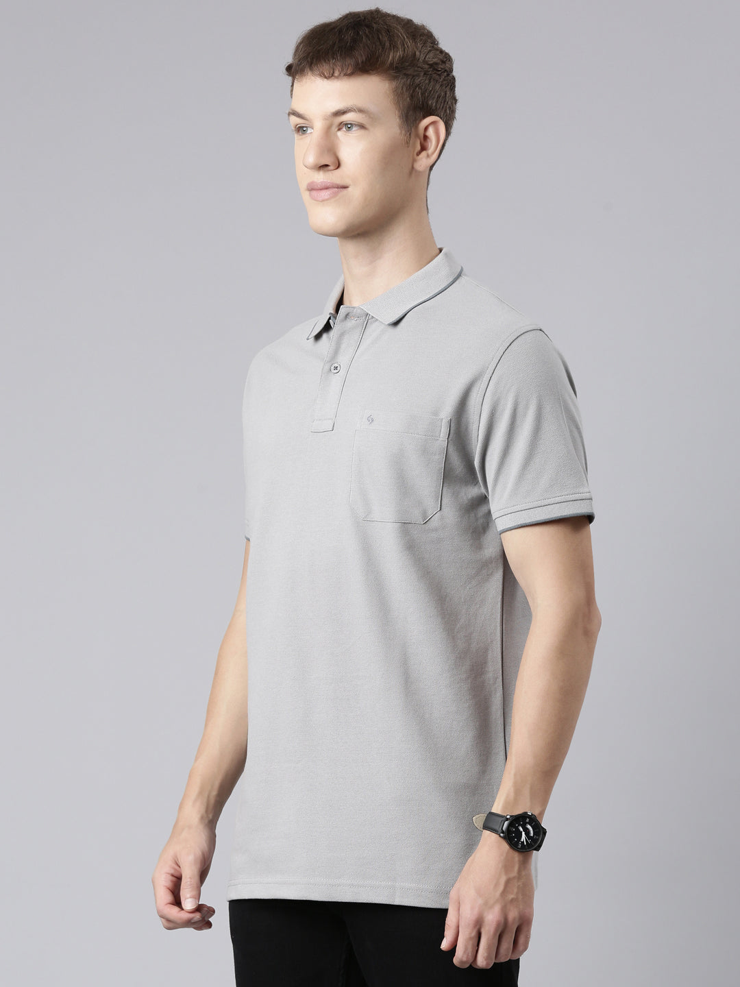 Classic Polo Men's Casual Solid Silver Half Sleeve Authentic Fit T-Shirt | TOY-NOVA-SILVER